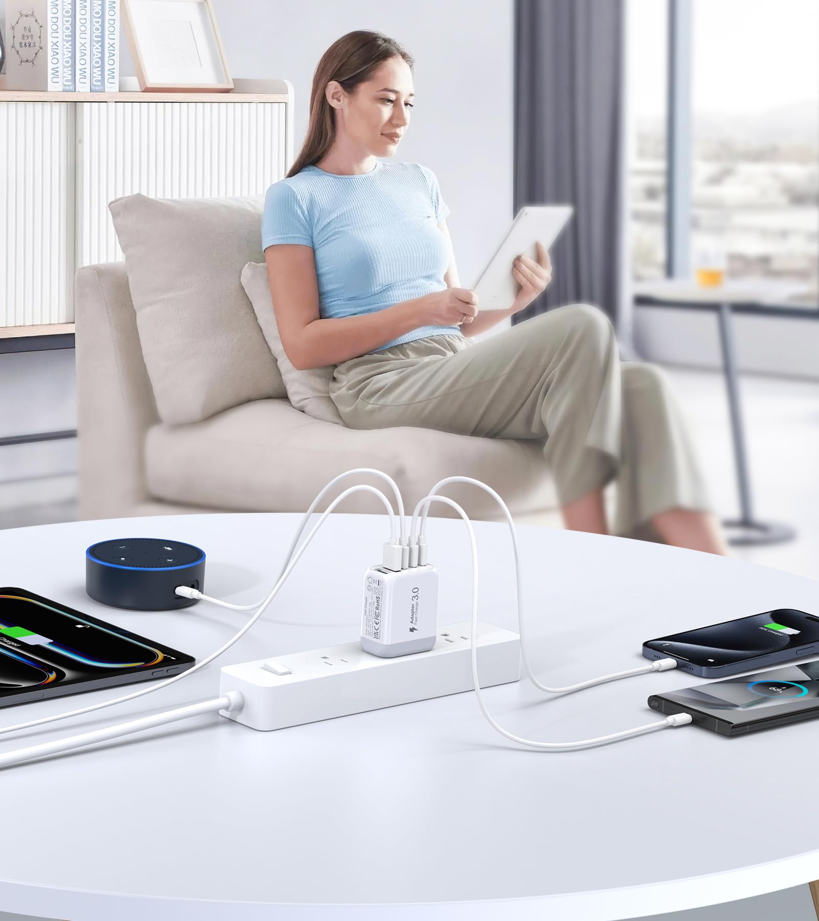 50W USB C Wall Charger Block, 2Pack 5-Port C Charger Fast Charging Block Dual PD Power Adapter&QC 3.0 Wall Plug Multiport Type C Charging Cube Brick for iPhone 16/15/14/13/12 Pro Max, iPad,Samsung