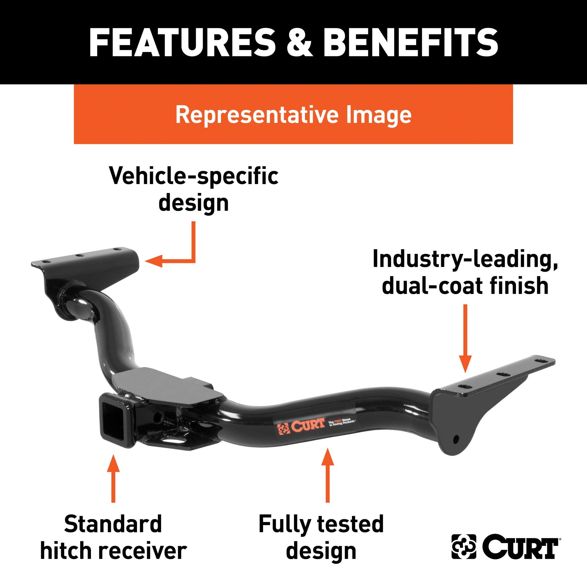 CURT 13707 Class 3 Trailer Hitch, 2-Inch Receiver, Fits Select Ford, Lincoln, Mercury Sedans, GLOSS BLACK POWDER COAT