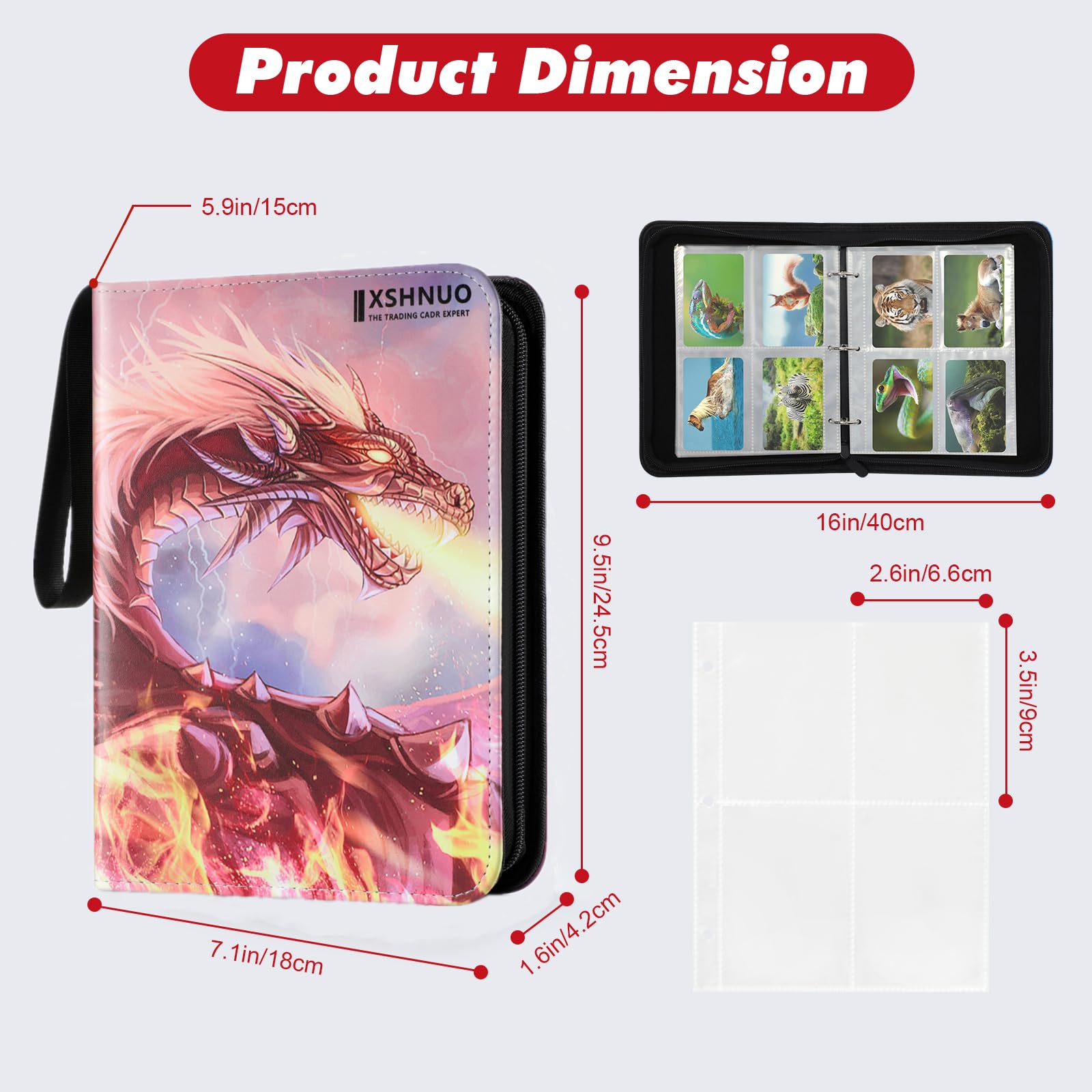 XSHNUO Trading Card Binder, 440 Cards Holder Collector Album with 55 Removable Sleeves 4 Pockets Compatible with Trading Cards Football Card TCG Game Sports Cards