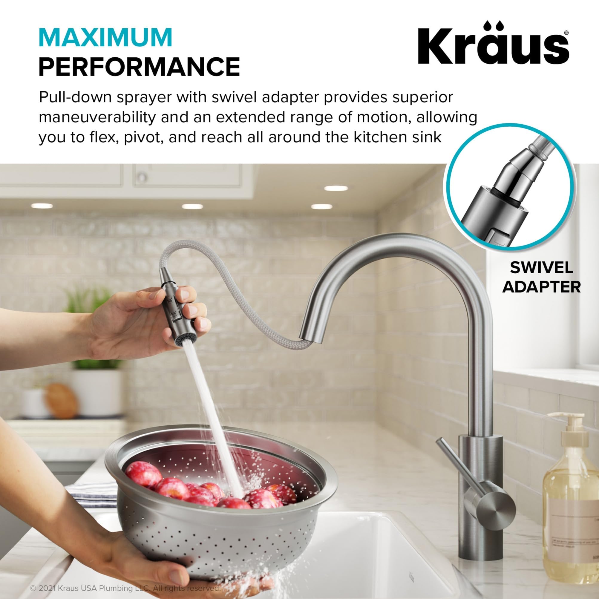 KRAUS Oletto Single Handle Pull Down Kitchen Faucet with QuickDock Top Mount Installation Assembly in Spot Free Antique Champagne Bronze, KPF-2620SFACB
