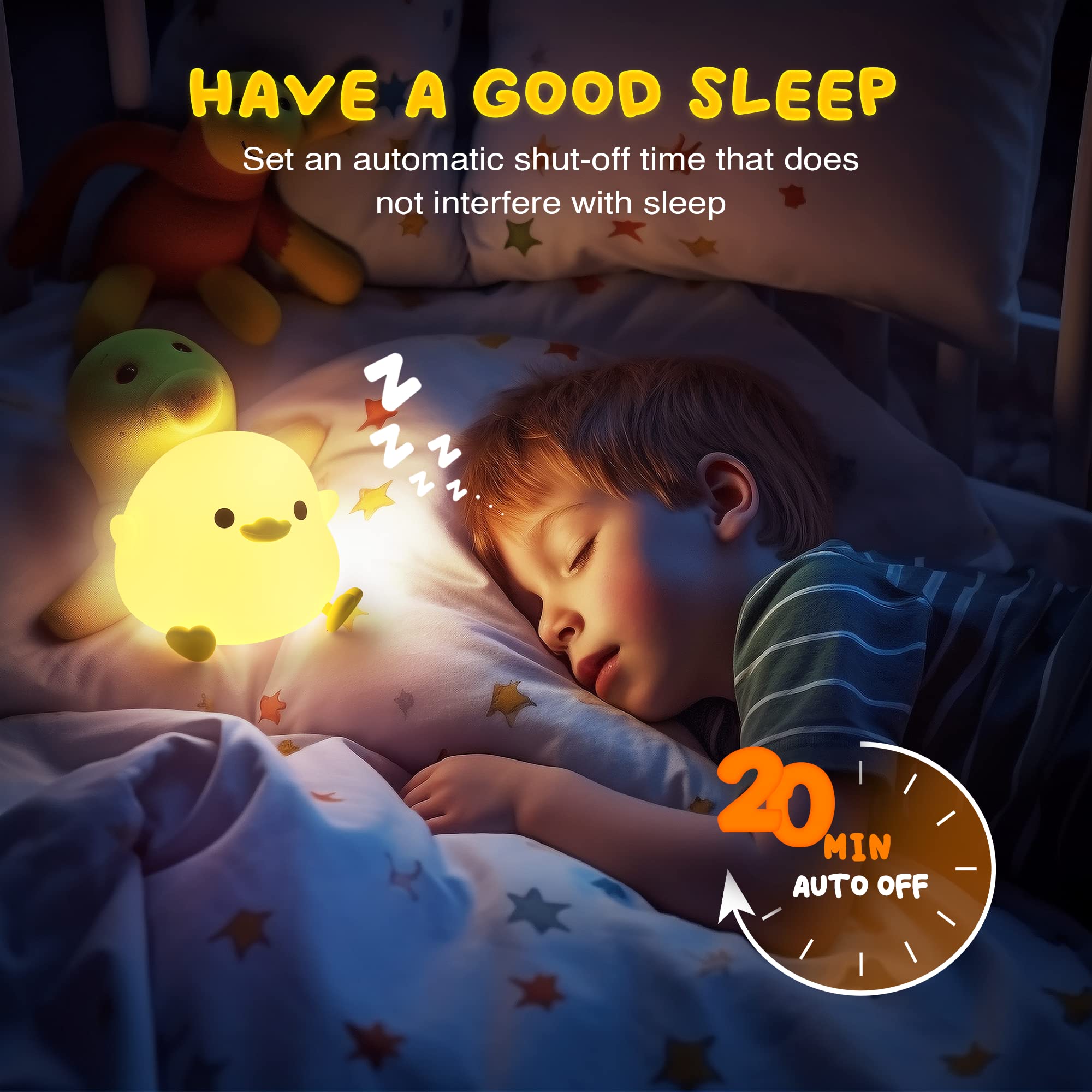 UNEEDE LED Cute Bean Duck Night Light, DoDo Duck Silicone Nursery Night Light Rechargeable Table Lamp Bedside Lamp with Touch Sensor for Bedrooms, Living Room