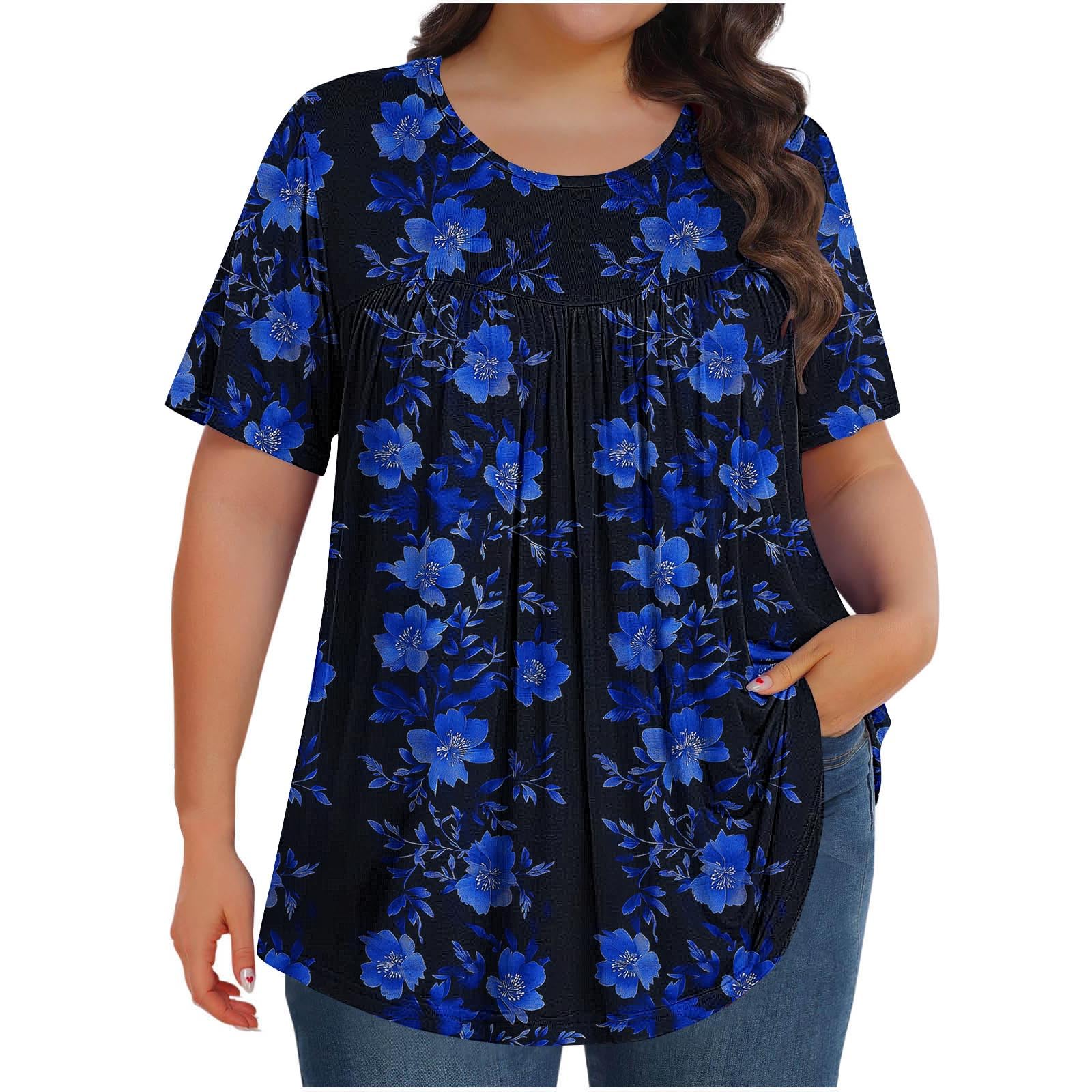 Plus Size Tops Plus Size Tops for Women Relaxed Fitted Short Sleeve Crewneck Shirts Floral Print Vacation Summer Clothes 2025