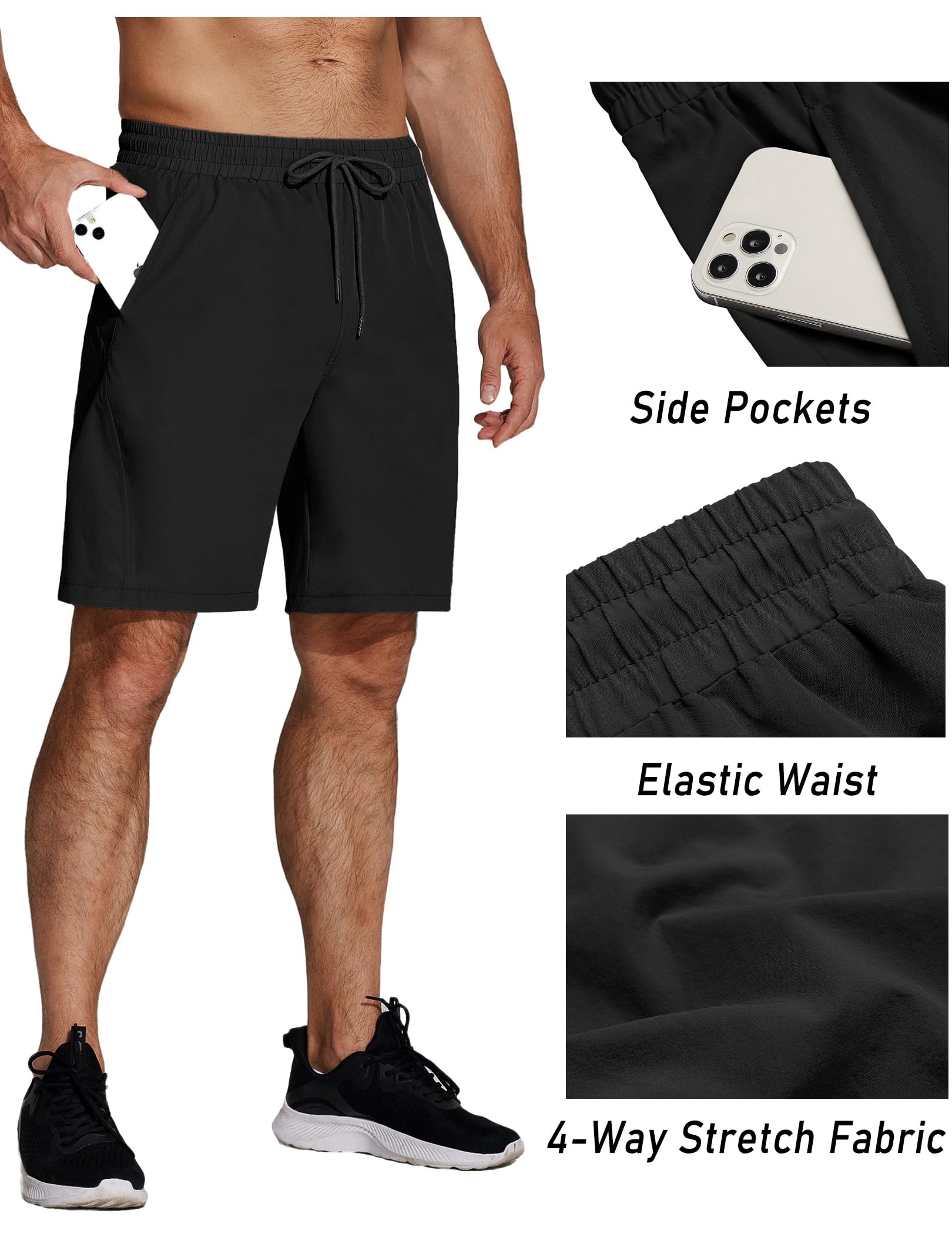 COOFANDY Men's 9" Sports Shorts Basketball Running Athletic Gym Workout Shorts Black