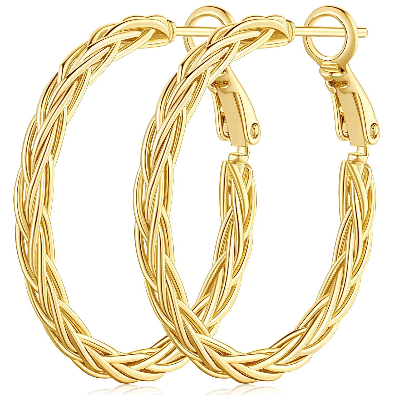 Gold Hoops 14K Gold Hoop Earrings for Women Unique Gold Hoops Gold Earrings Hoops Trendy Fine Weave Design 14K Gold Earrings Women Jewelry 30MM