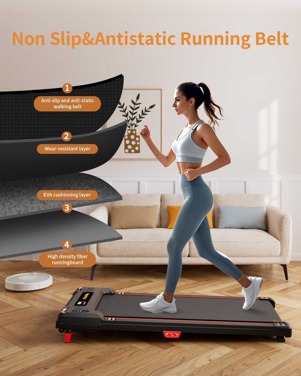 Walking Pad Treadmill, Anylife Incline Walking Pads Under Desk 330lb Capacity, 2.5HP Portable Treadmills for Home, Compact Treadmill Small Running Pad with LED Display, Remote Control, Black