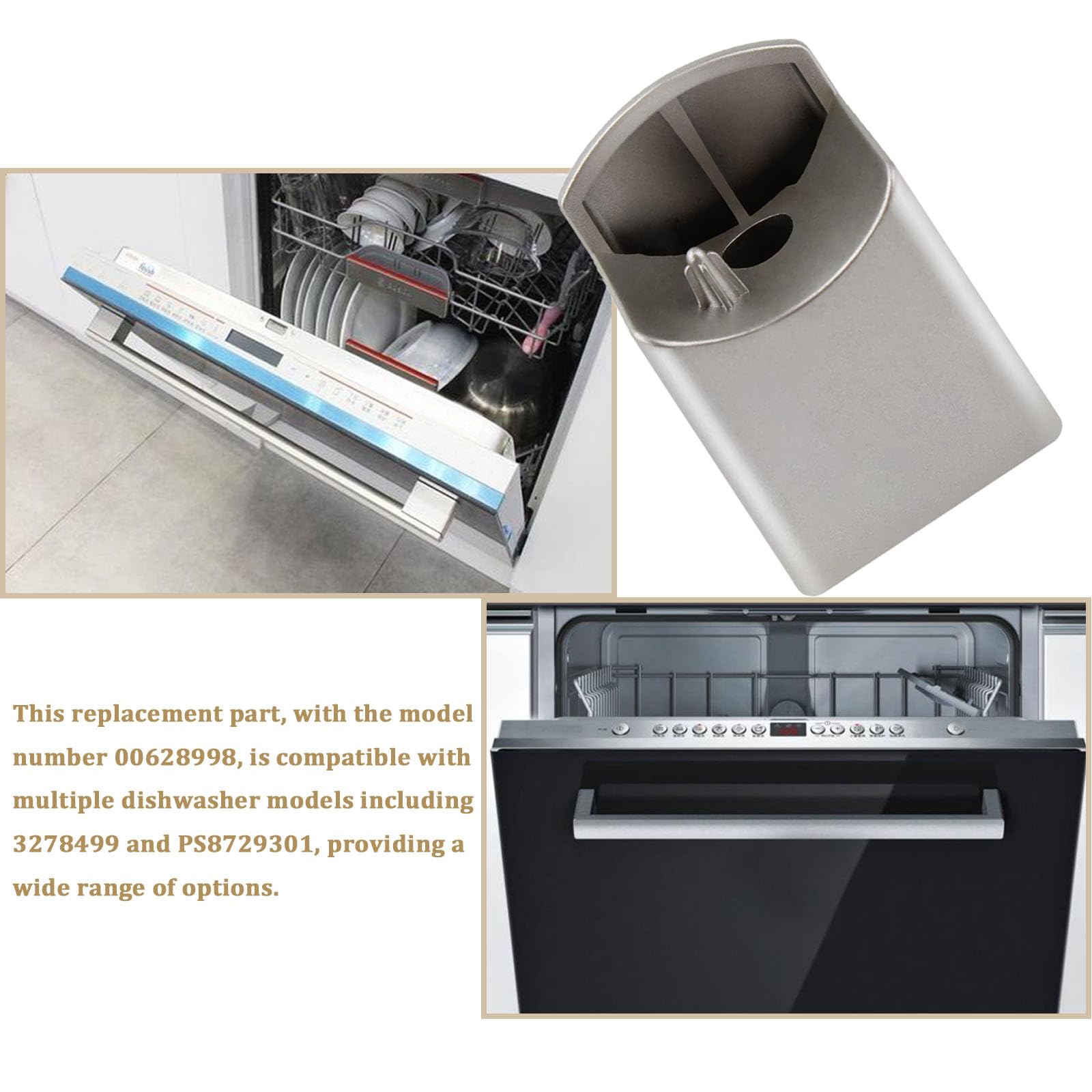 Follde 00628998 Dishwasher Door Handle End Cap for Bosch 3278499 PS8729301 628998, Silvery