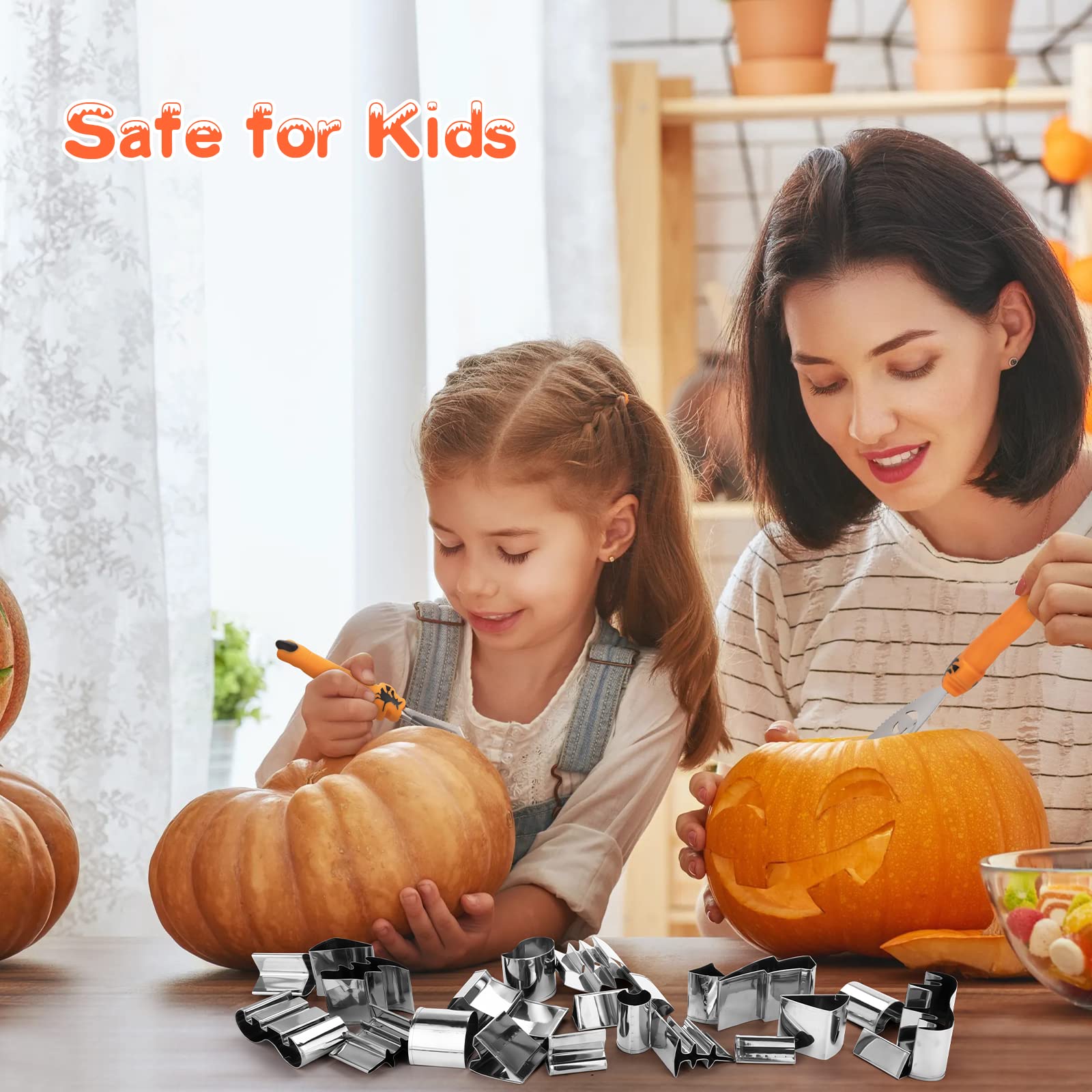 WANNTS Pumpkin Carving Kit Halloween, Safe and Easy Set for Kids, DIY Stainless Steel Tools Halloween Decoration Jack-O-Lanterns, Gift Halloween(24 Pieces)