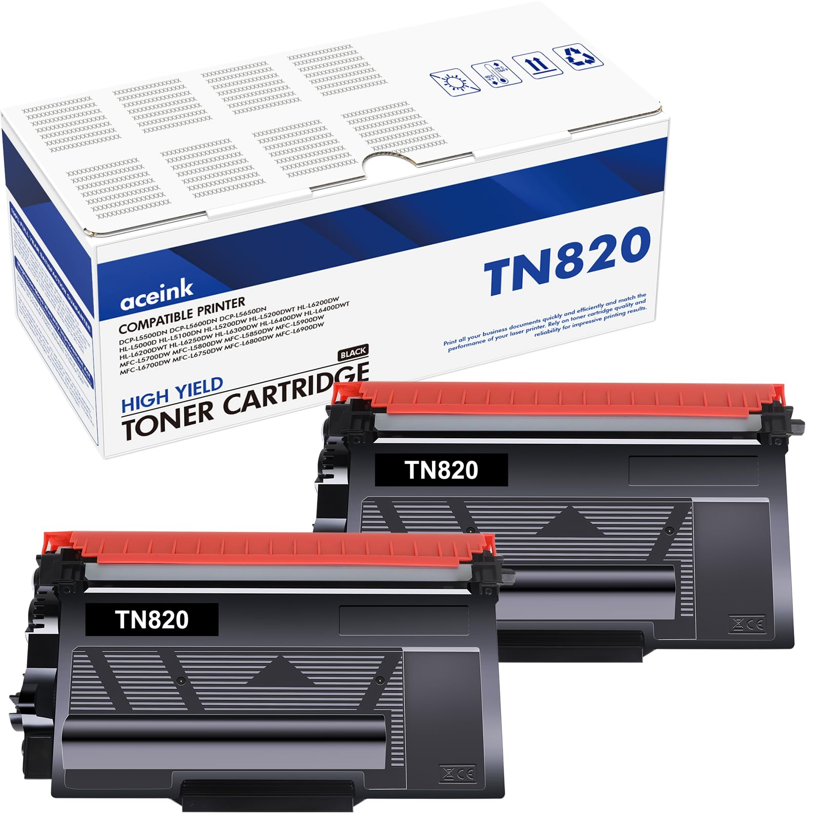 TN820 TN850 Toner Cartridge Black: TN 820 Toner Replacement for Brother TN-820 HL-L6200DW MFC-L5850DW MFC-L5900DW MFC-L5700DW HL-L5100DN Printer Ink, 2-Pack
