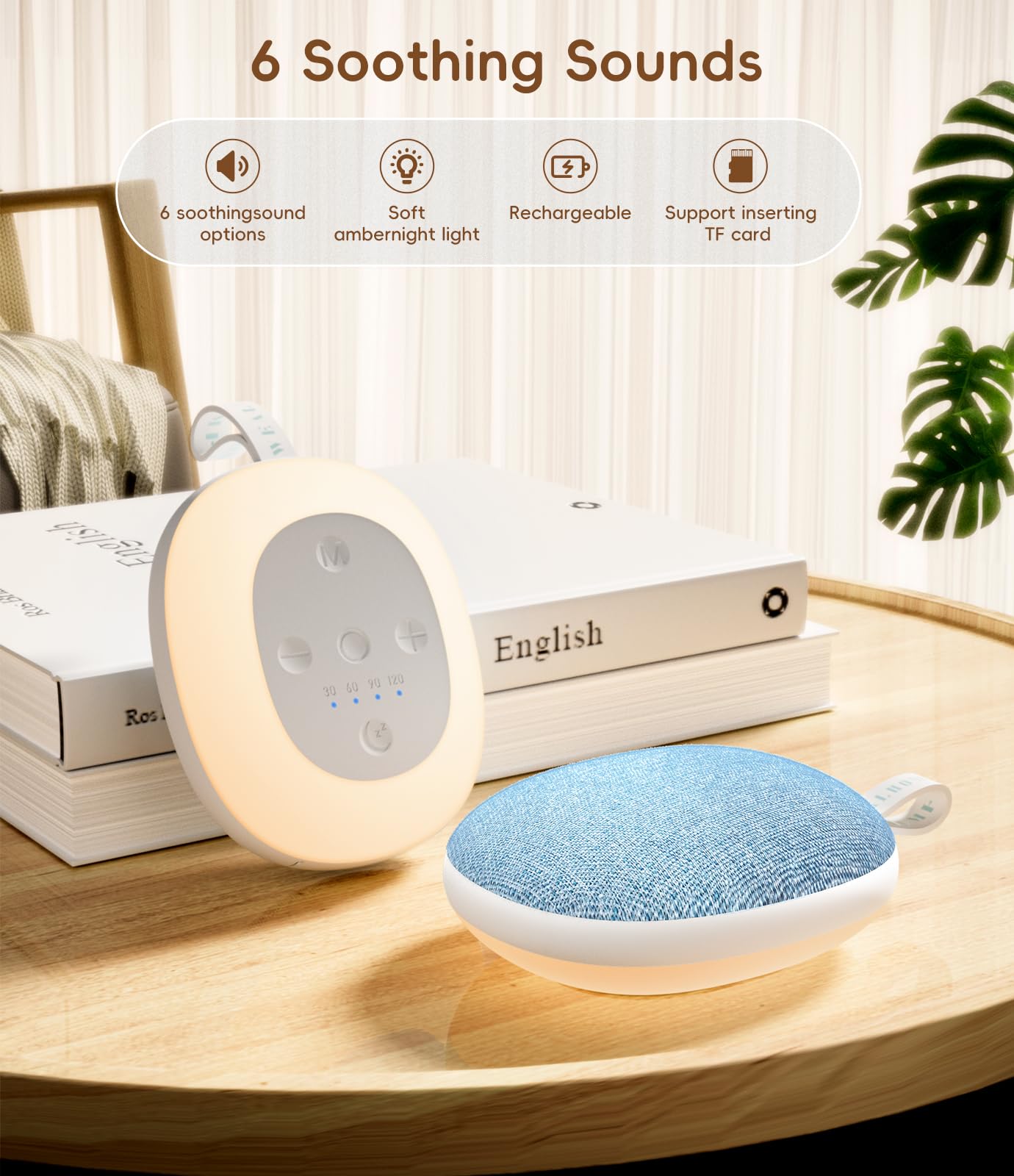 Enhanlife Portable White Noise Sound Machine: Baby Sleep Soother, Bluetooth Speaker, Rechargeable Battery, 4-Speed Timer, 6 Soothing Sounds Adult Therapy Aid for Trave (Purple, Portable)