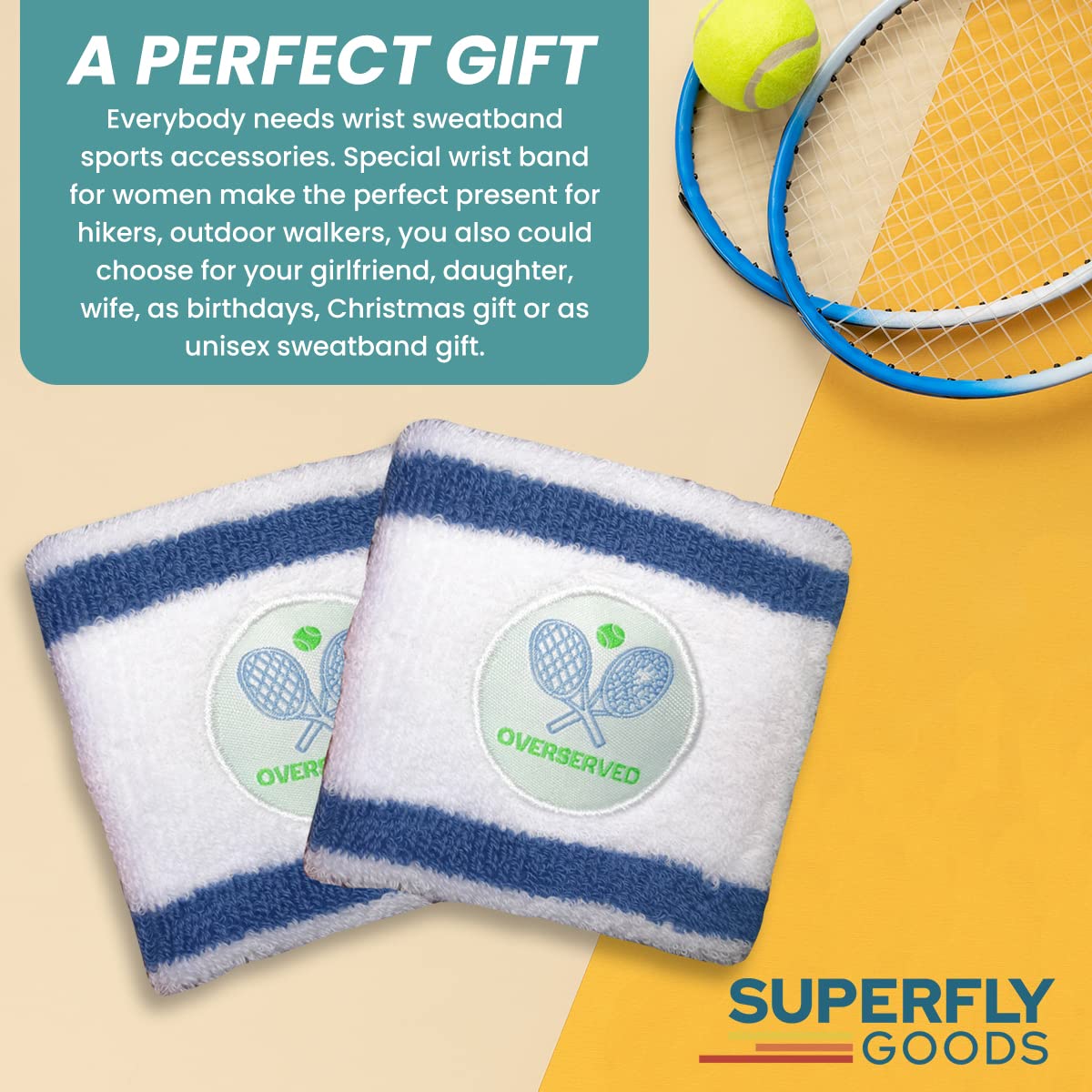 Super Fly Goods Sweatbands Pickleball Golf Tennis Great Gift or for Your Sports or Team (Tennis Wristband Set)