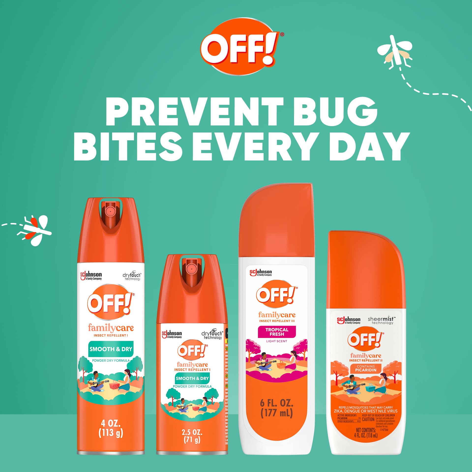 OFF! FamilyCare Insect & Mosquito Repellent Aerosol, Smooth and Dry Formula Bug Spray, Provides up to 6 Hours of Protection, 4 oz
