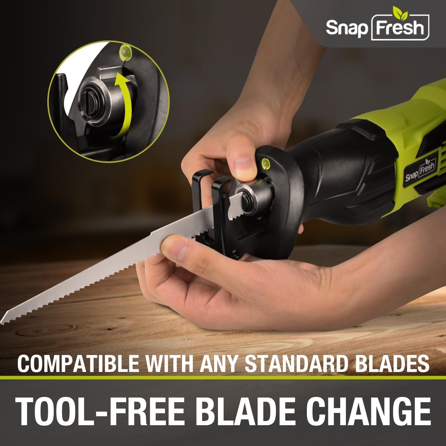 SnapFresh 20V Cordless Reciprocating Saw –3000 SPM, Variable Speed Trigger, Tool-Free Blade Change, LED Light, Lightweight & Compact for Wood, Metal, Plastic, 2.0Ah Battery & Fast Charger Included