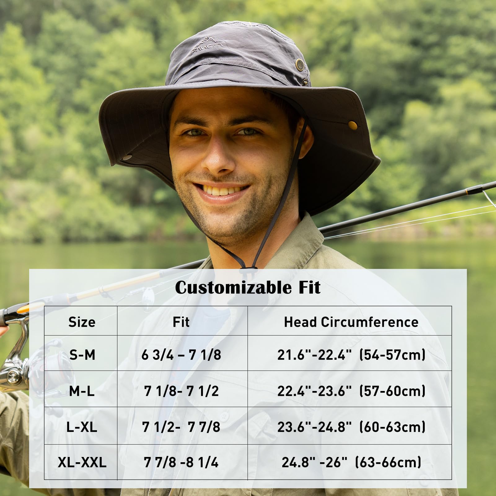 Comhats UPF 50 Sun Hats Wide Brim Summer Safari Hat Fishing Hiking Boonie Hats for Men Waterproof Khaki X-Large XX-Large XL XXL