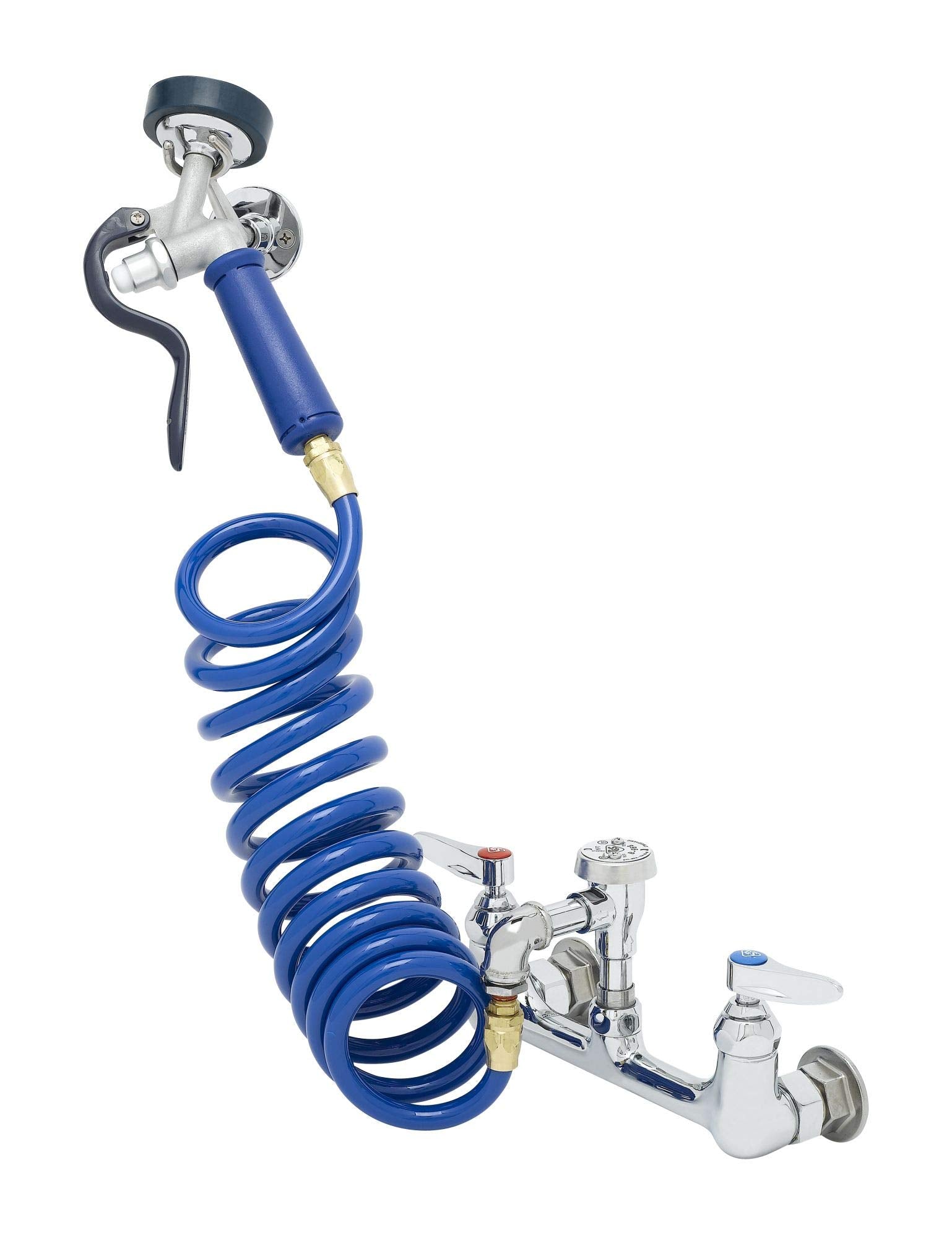 T&S Brass PG-8WREV Wall Mount Pet Grooming Faucet. 8" Centers with Spray Valve, 9 Foot Coiled Hose, and Vacuum Breaker.,Silver