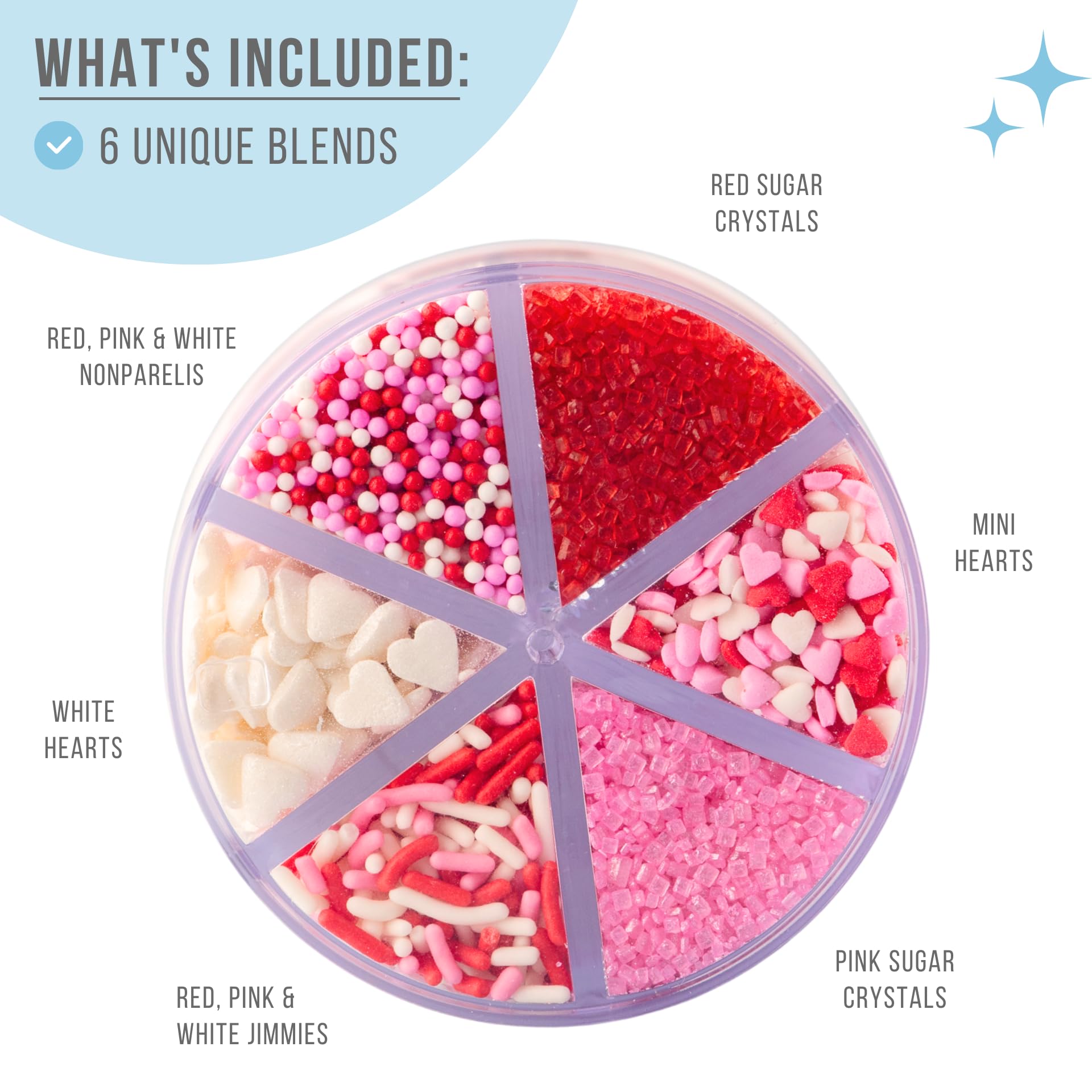 Sweets Indeed Heart Sprinkles, Valentines Day, Edible Sprinkle Mix, Heart Shapes, Jimmies, Perfect for Cake Decorations, Baking, Ice Cream, Cookies, Cupcake Topper, 6.45 ounces (Sweetheart 6 Cell)