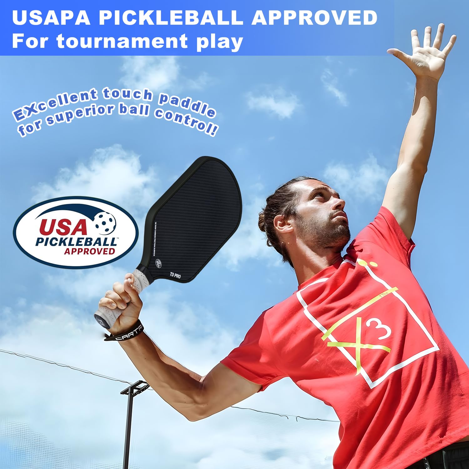 Pickleball Paddle, YYP 3K CFS Pickle Ball Paddle Racket - Carbon Fiber Surface with High Grit & Spin, Ultra-Light Design, 16MM Polypropylene Honeycomb Core, Perfect for Professional Players