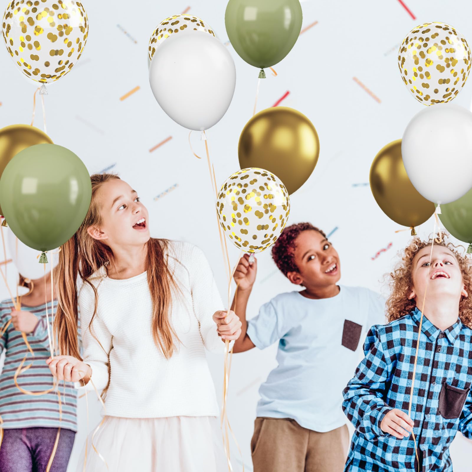 Cudory Sage Green Balloons Set, 60 Count, 12 Inch, Metallic Gold & Matte White, Retro Avocado Green & Confetti Gold, For Birthday Party, Baby Shower, Wedding Decoration
