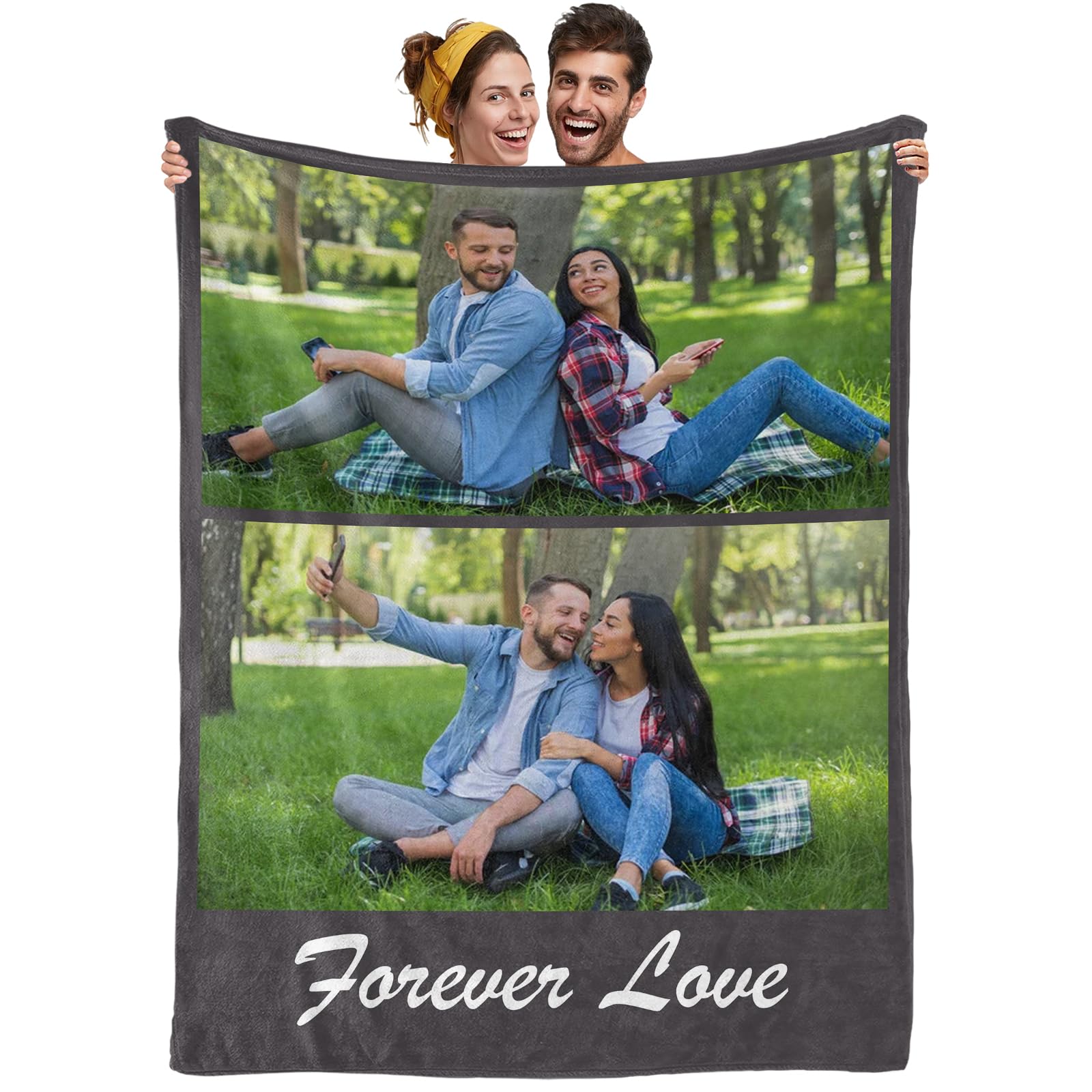 Custom Valentines Day Blanket with Picture Name, Custom Photo Throw Blankets Gifts for Him/Her, Personalized Gift from Boyfriend Girlfriend Wife Husband Couple, Customized Birthday Gifts Ideas