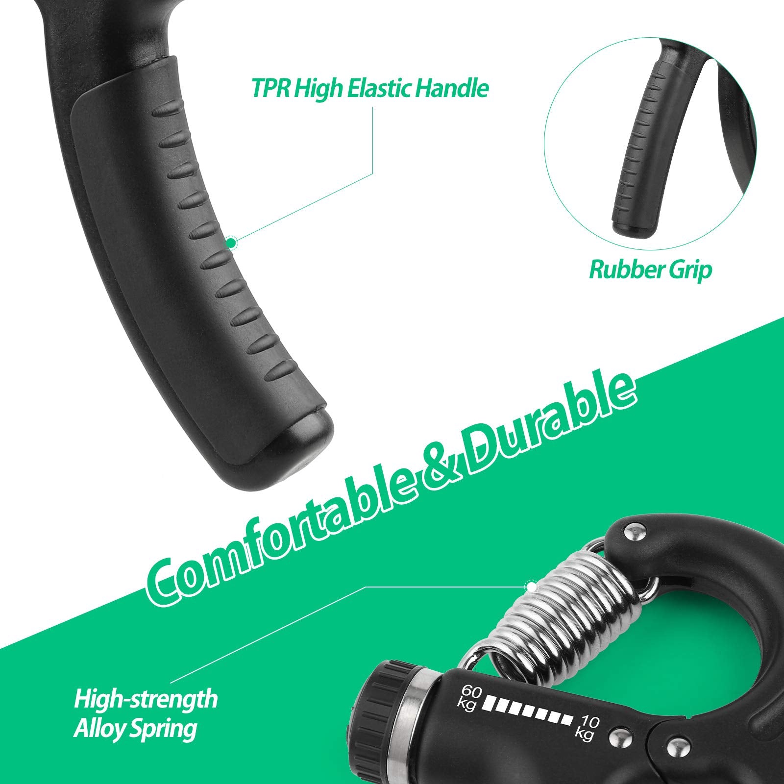 NIYIKOW Grip Strength Trainer, Hand Grip Strengthener, Adjustable Resistance 22-132Lbs (10-60kg), Forearm Strengthener, Perfect for Musicians Athletes (Black, 1 Pack)