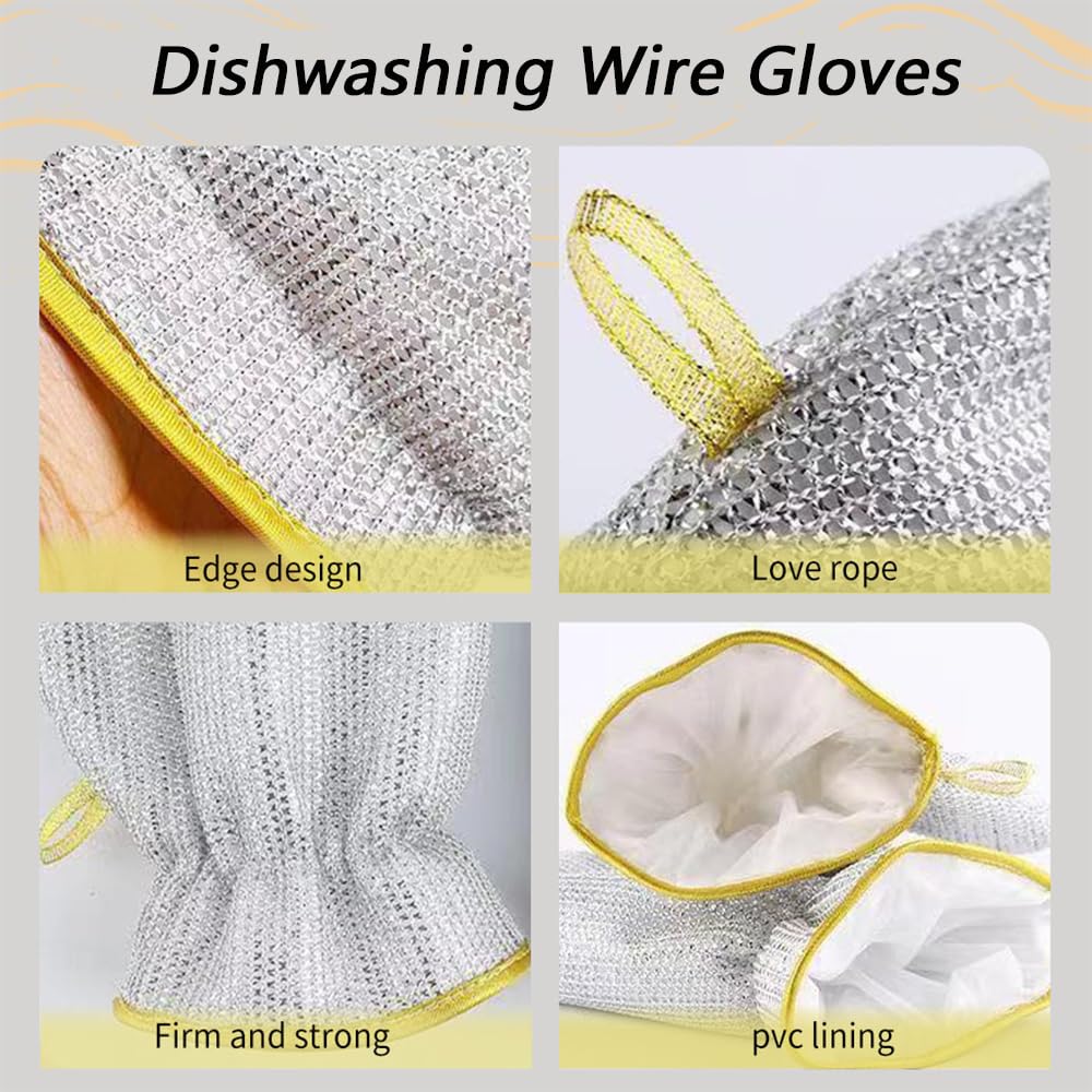 ROWPOZ 2025 New Dishwashing Wire Gloves, Wire Dishwashing Rags Metal Wire Dishwashing Cloths Gloves Scrubs Cleans Non-Scratch (1 Pair)