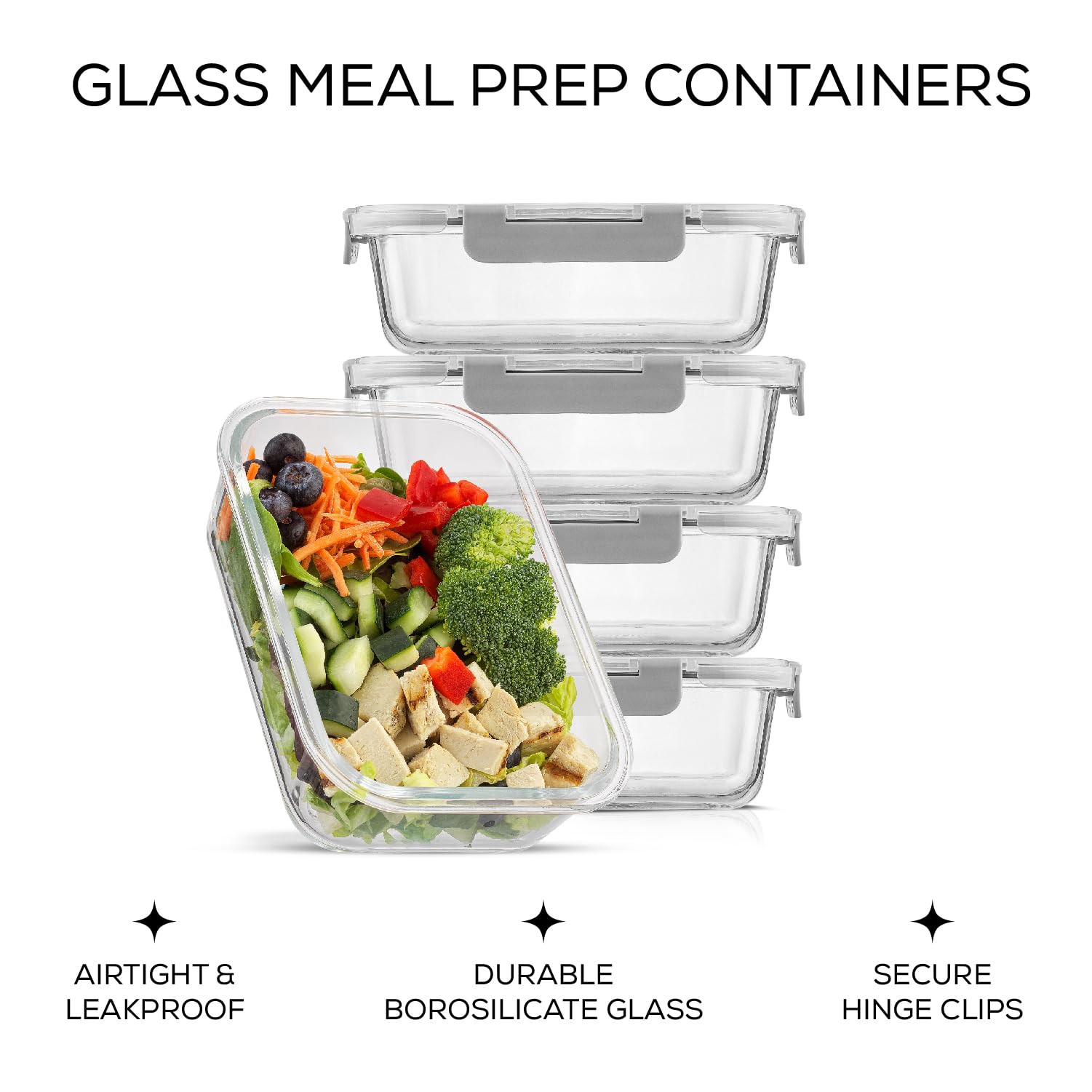 JoyJolt Glass Food Storage Containers with Lids. 5 Pack Glass Meal Prep Containers Reusable 35oz Single Compartment Airtight Container Set. Lunch Containers for Adults and Kitchen Storage Containers