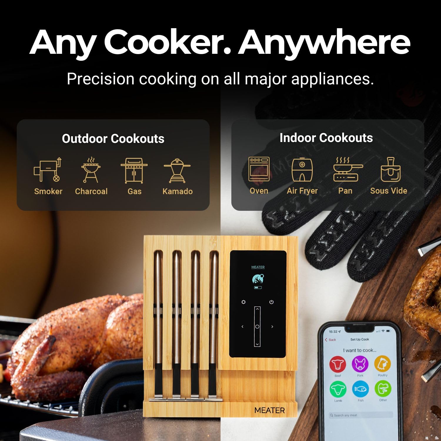 MEATER Block: Wireless Smart Meat Thermometer - 4 Probes, Long Range - for BBQ, Oven, Grill, Kitchen, Smoker, Rotisserie | iOS & Android App | Apple Watch, Alexa Compatible | Dishwasher Safe