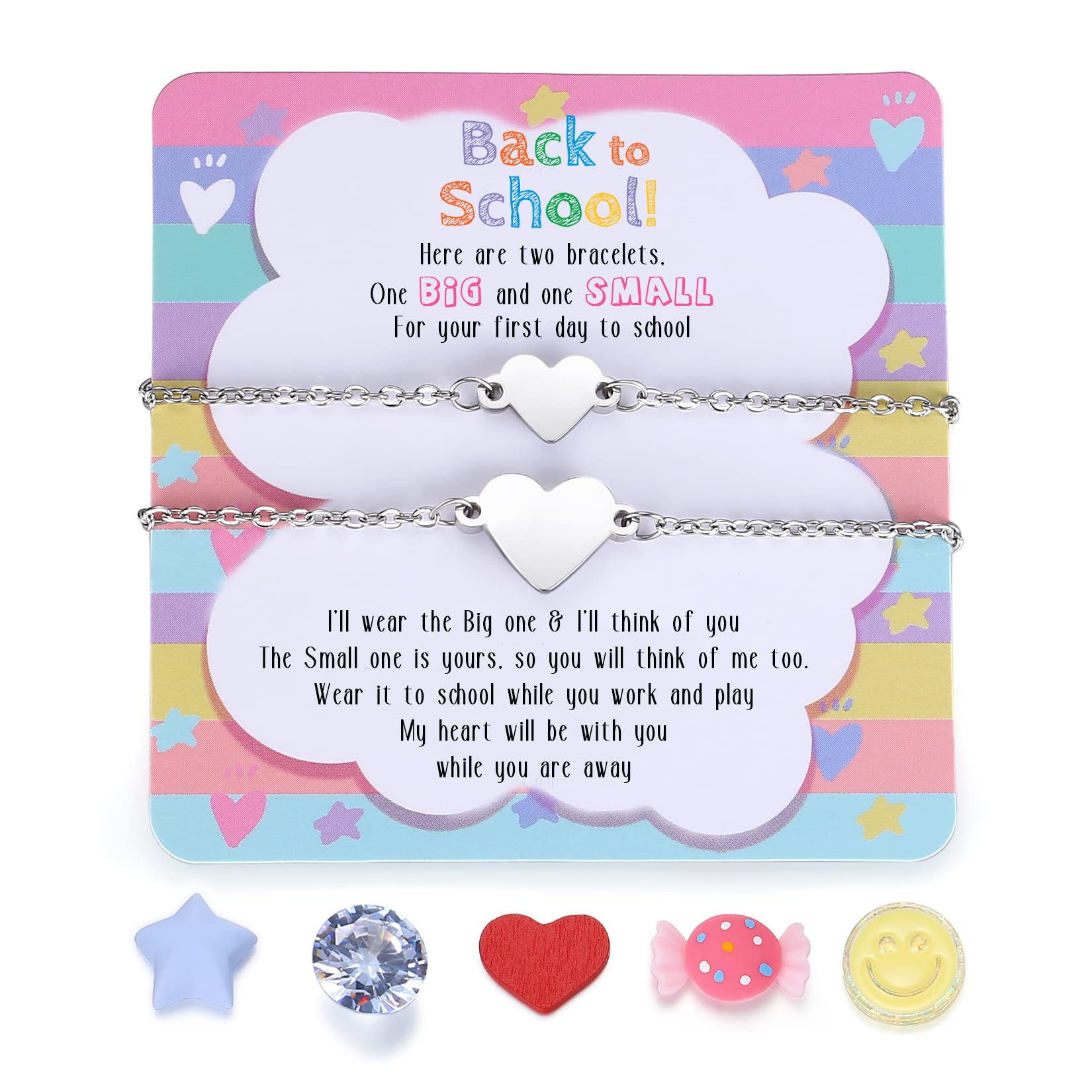 SAM & LORI Back to School Gifts First Day of School Middle School Students Preschool Class Mommy and Me Mother Daughter Bracelets Pinky Promise Bracelet Anxiety Matching Wish Bracelets