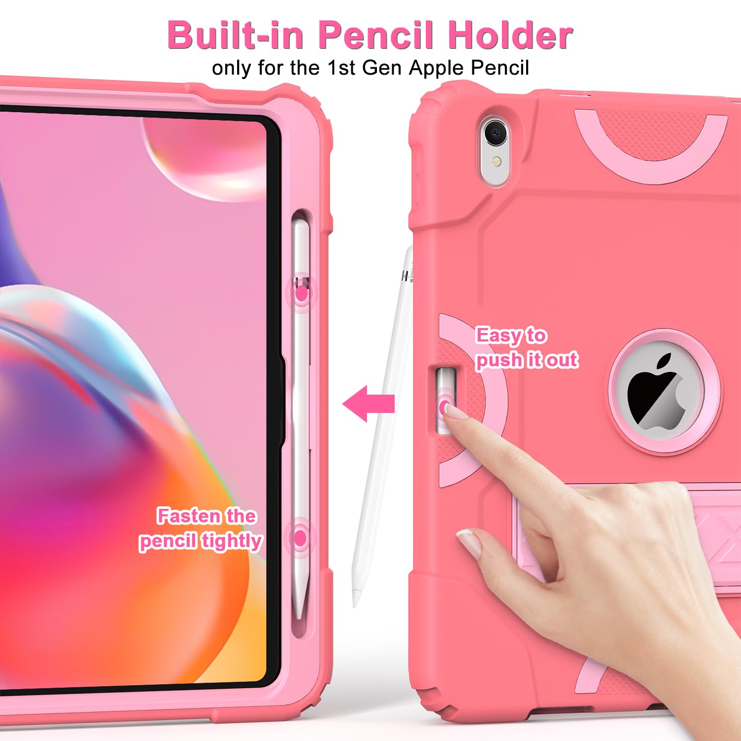 Grifobes for iPad 10th Generation Case 10.9 inch 2022, iPad 10th Case with Pencil Holder Heavy Duty Shockproof Rugged Protective Cover with Kickstand for Girls Kids Rose Pink