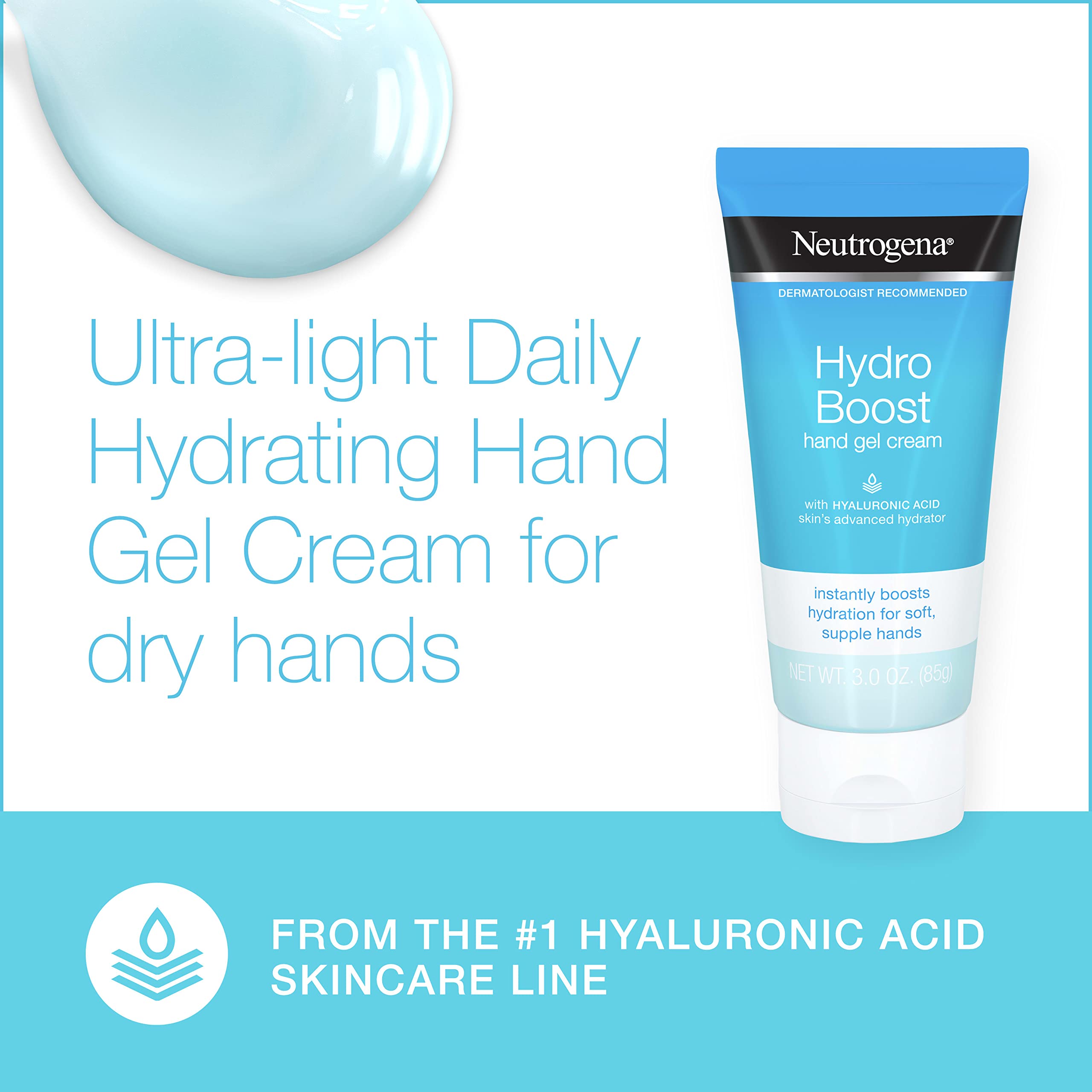 Neutrogena Hydro Boost Hydrating Hand Gel Cream with Hyaluronic Acid for Instantly Quenched, Soft & Supple Hands, Lightweight, Non-Greasy & Quick Absorbing Hand Lotion, Travel Size, 3 Oz