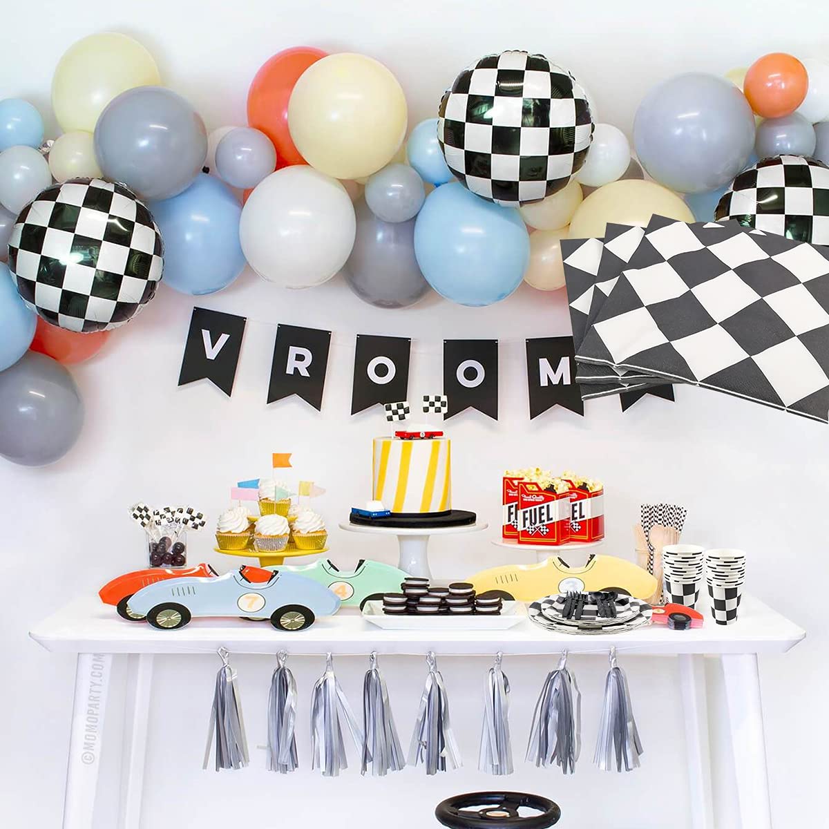 Cieovo Racing Car Party Supplies Set - Serves 20 Guest Includes Party Plates, Spoons, Forks, Knife, Cups Napkins and Tablecloth Party Pack for Racing Car Themed Birthday Parties Decorations