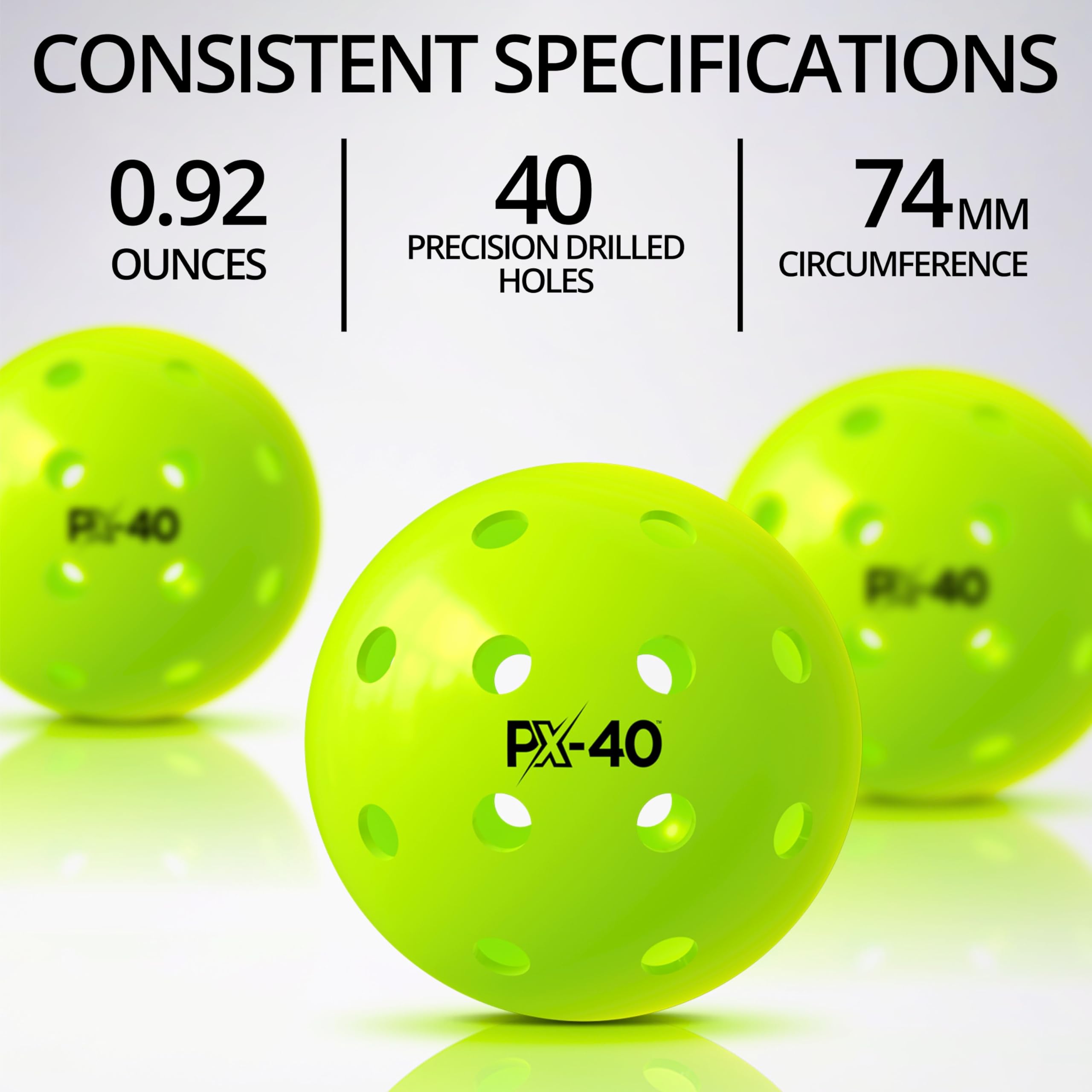 PX-40 Premium Outdoor Pickleball Balls - Crack Resistant One Piece Design - High Visibility Neon Green - Tournament-Approved Professional Pickleballs - 12 Pack