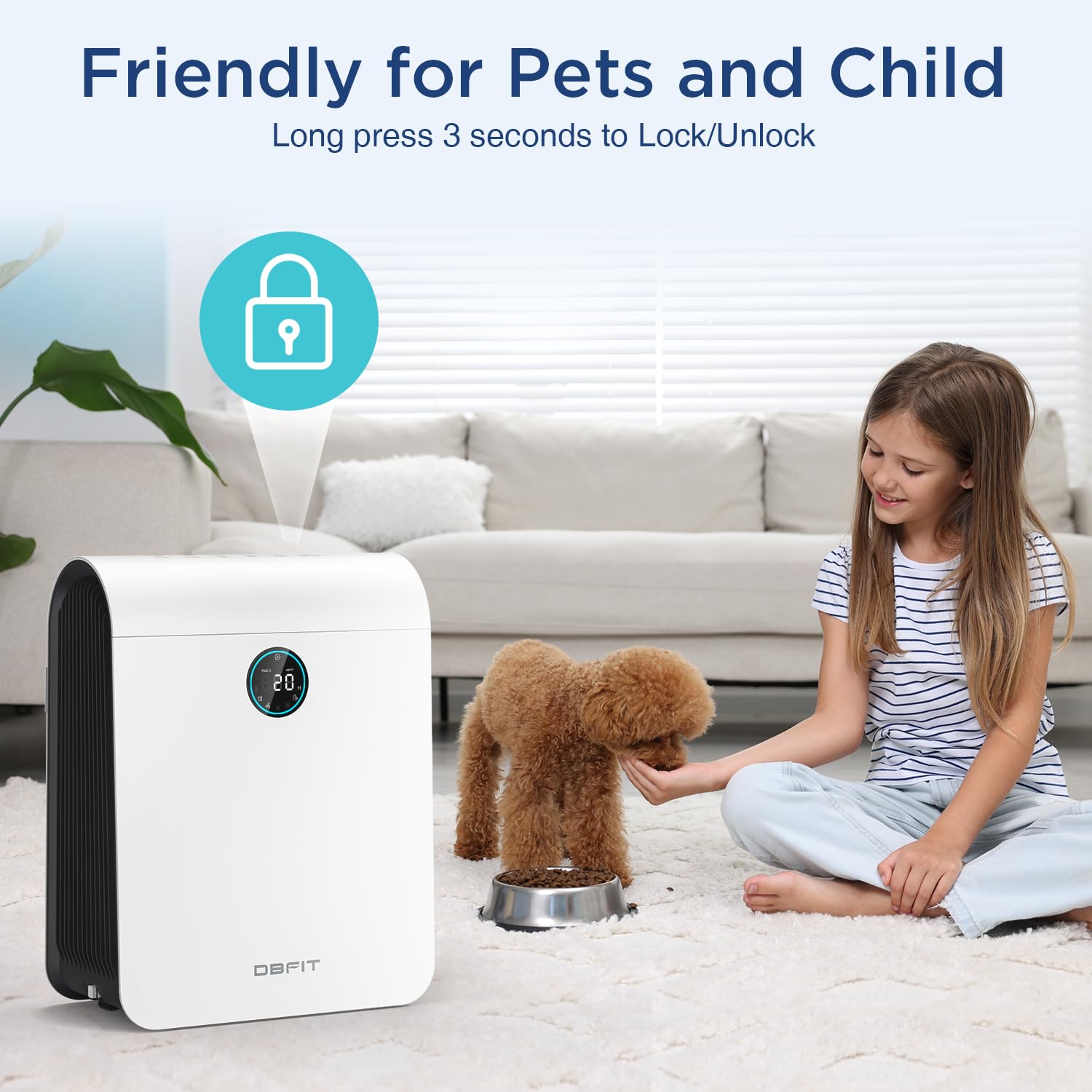 Air Purifiers for Home Large Room Up to 2590 ft² with PM 2.5 Display Air Quality Sensor, DBFIT H13 HEPA Air Purifier with Washable Filter, Auto Mode, Air Cleaner for Smoke Dust Pollen Pets Hair Odor