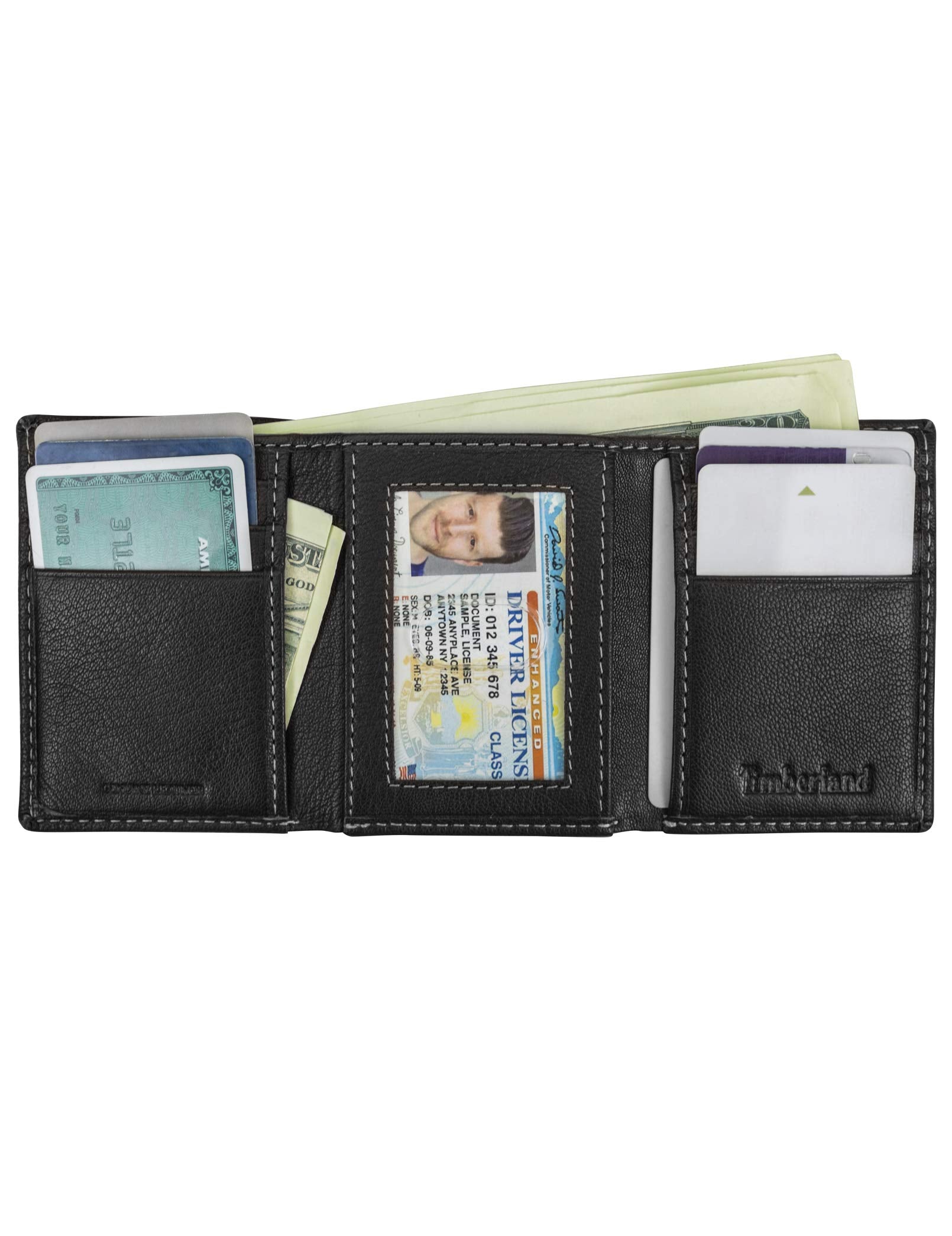 Timberland Men's Leather Trifold Wallet with Id Window, Black (Blix), One Size