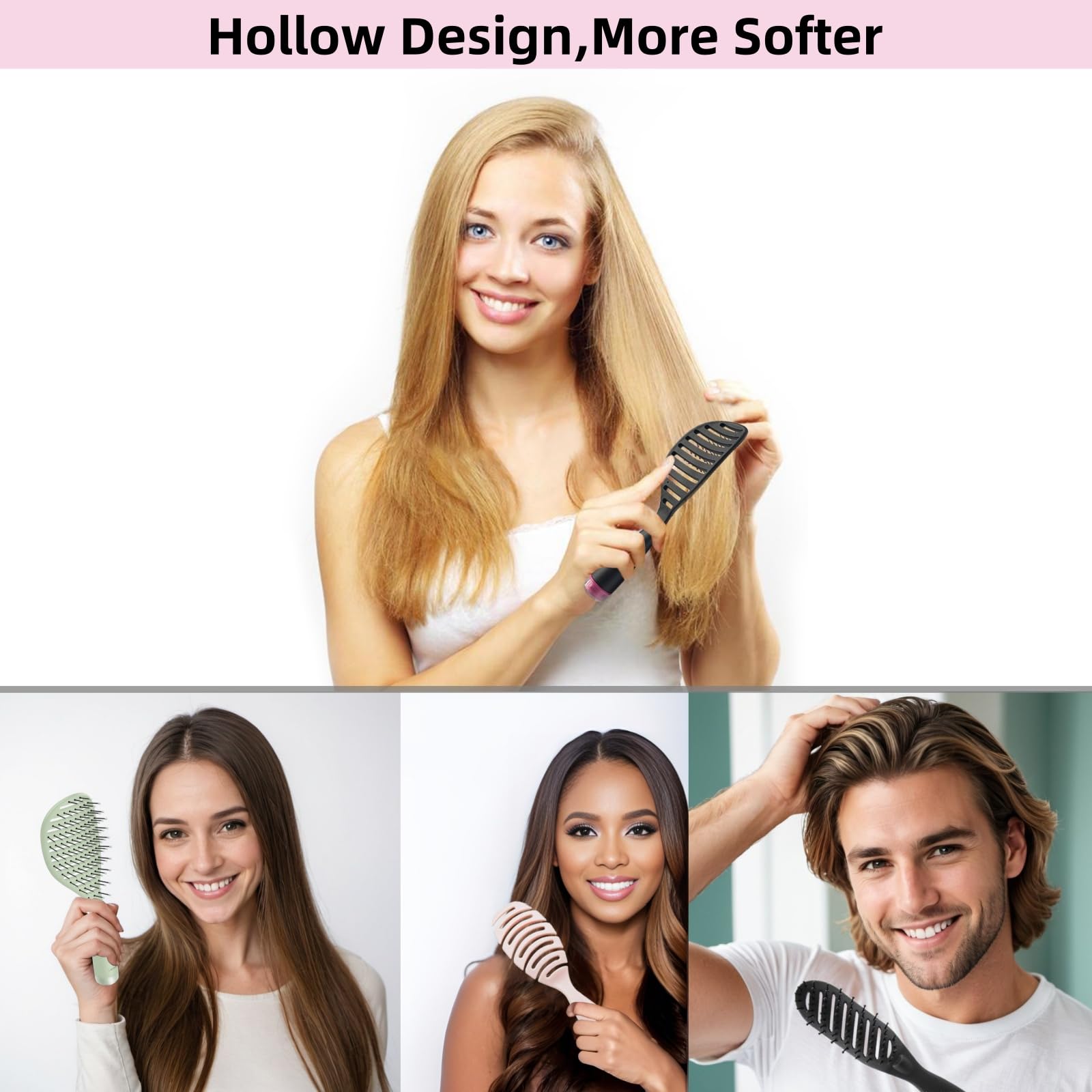 Hair Brush, Curved Vented Hairbrush Faster Blow Drying, Detangler Brush with a Built in Brush Cleaner, Hair Clips and Magnetic Holder, for women Men & Kids, Detangling Brush for All Hairs