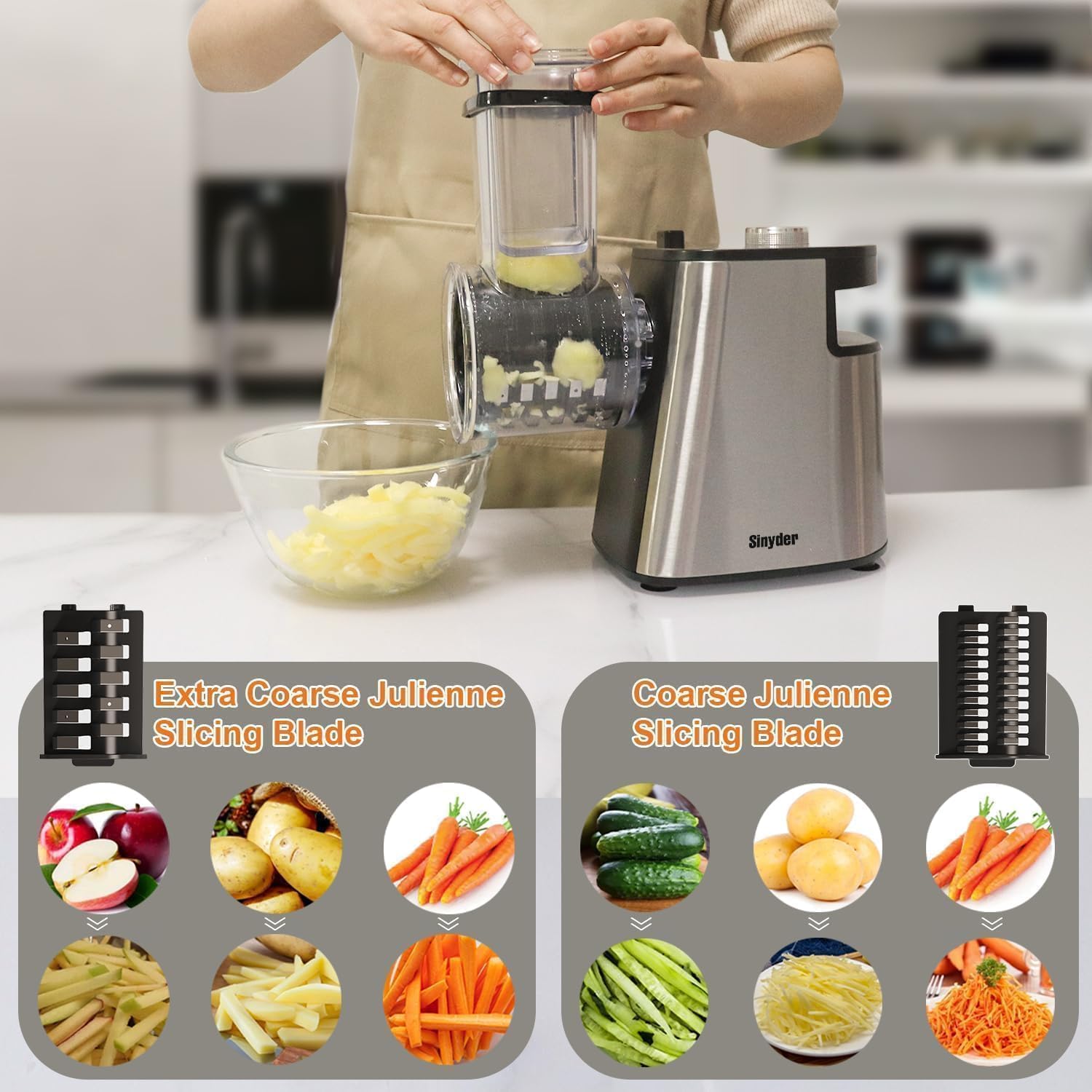 Electric Cheese Grater Upgraded, Salad Maker Machine with 6 Different Shapes of Blades.400W Cheese Shredder,Electric Slicer,Electric Salad Machine for Cheeses, Fruits, Vegetables