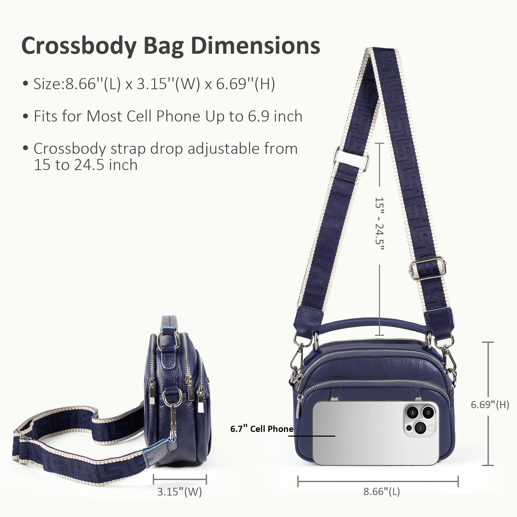 befen Real Leather Small Crossbody Purse for Women Shoulder Cross Body Satchel Bags Handbags with Leather Top Handle Navy Blue