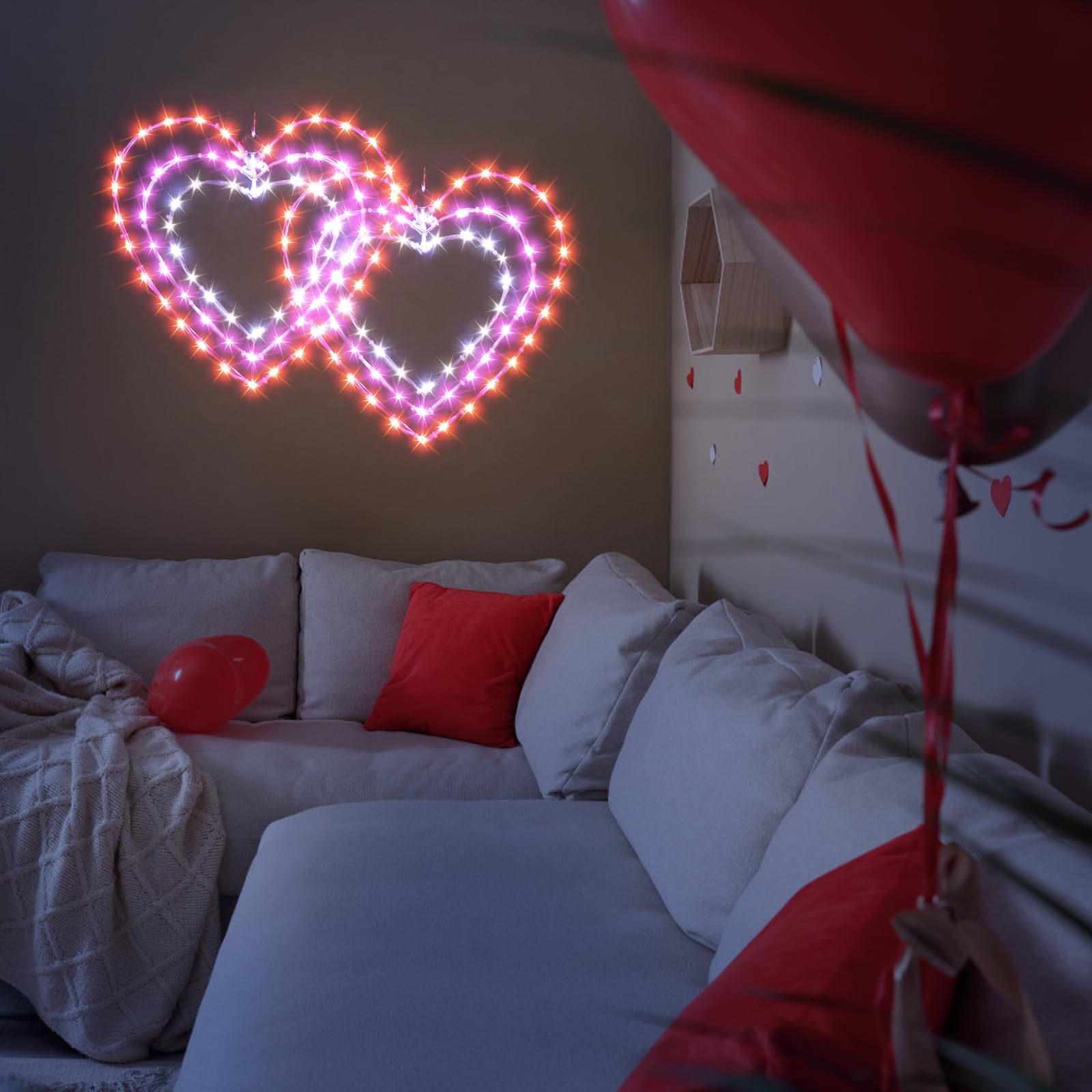 ILLUMINEW 2 Pack Valentine's Day Window Lights, 8 Lighting Modes Valentine's Day Decoration Heart Lights, 12 Inch LED Hanging Iron Frame Decor for Wedding Holiday Indoor Outdoor Party