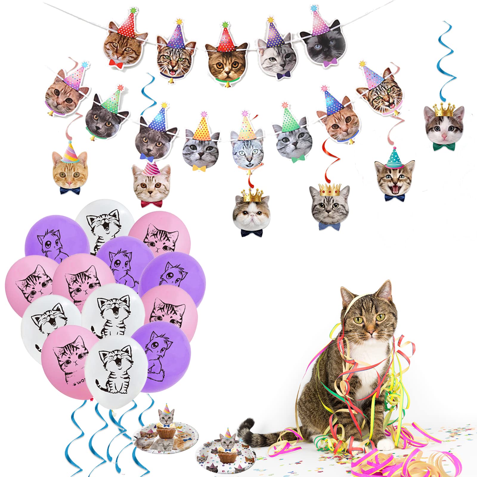 137PCS Cat Birthday Party Supplies Serves 20 Guests Kitten Birthday Party Decorations Plates Banner Napkins Balloons Tablecloth Cake Toppers for Cats Themed Birthday Parties Supplies