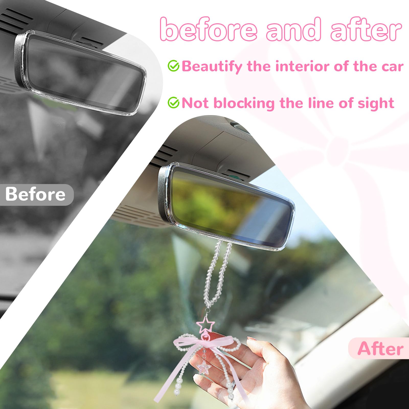 Cute Pink Bow Rearview Mirror Hanging Ornament