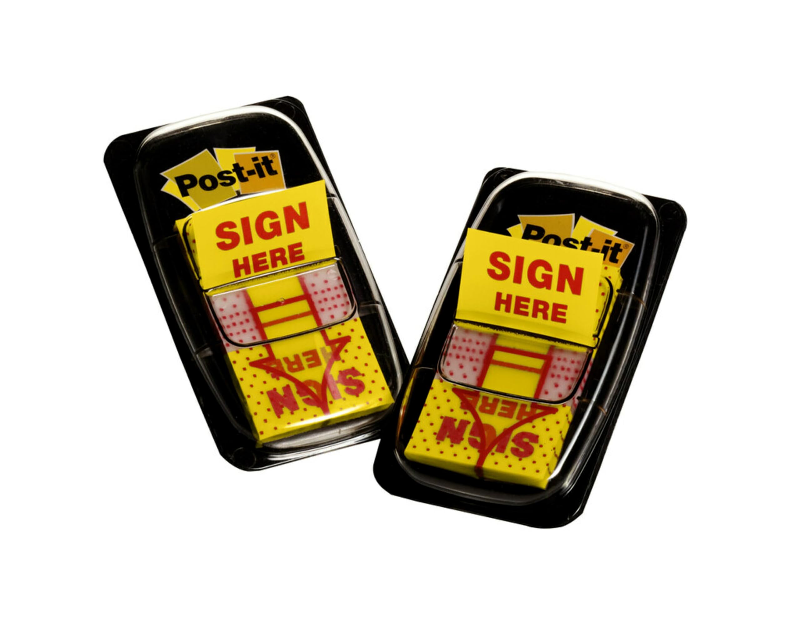Post-it Message Flags, "Sign Here", 50/Dispenser, 2 Dispensers/Pack, 1 in Wide, Yellow (680-SH2)