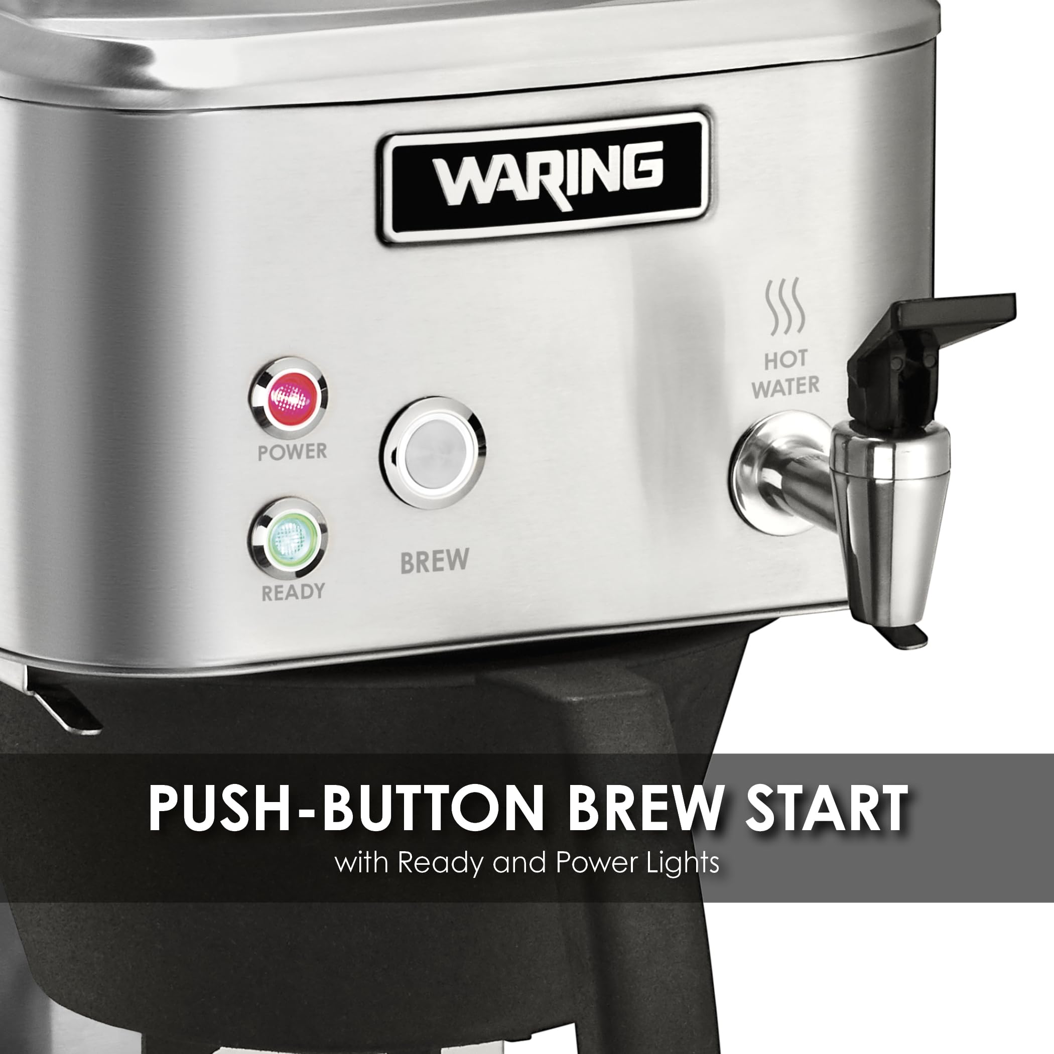 Waring WCM60PT Café Deco Automatic or Pour Over Thermal Carafe Coffee Brewer, Stainless Steel Construction, Hot water faucet, Can be Plumbed or Used as a Pour Over, No Warmers, 120V, 5-15 Phase Plug