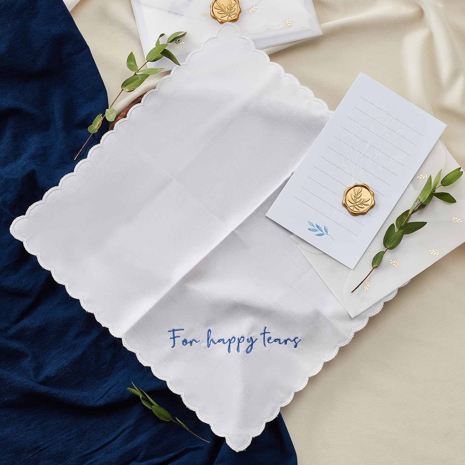 Mother of the Bride Gifts Happy Tears Wedding Handkerchief Something Blue for Bride on Wedding Day (Happy Tears)