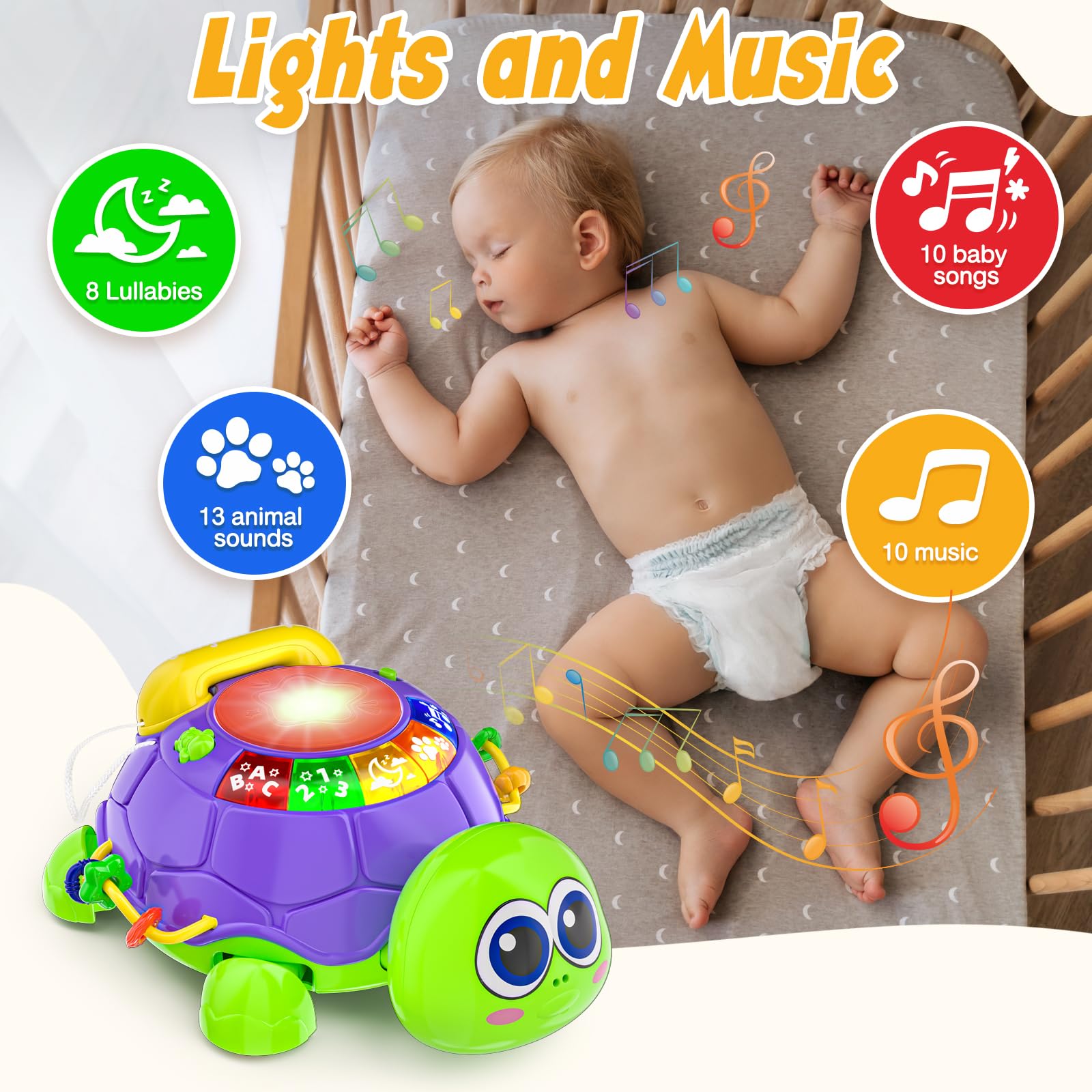 INNOSKY Baby Toys 6-12 Months, Infant Musical Turtle Crawling Tummy Time Development Light up Toy, Bilingual Educational Baby Toy Gift for 3-6 4 5 7 8 9-12 18 Month Boy Girl