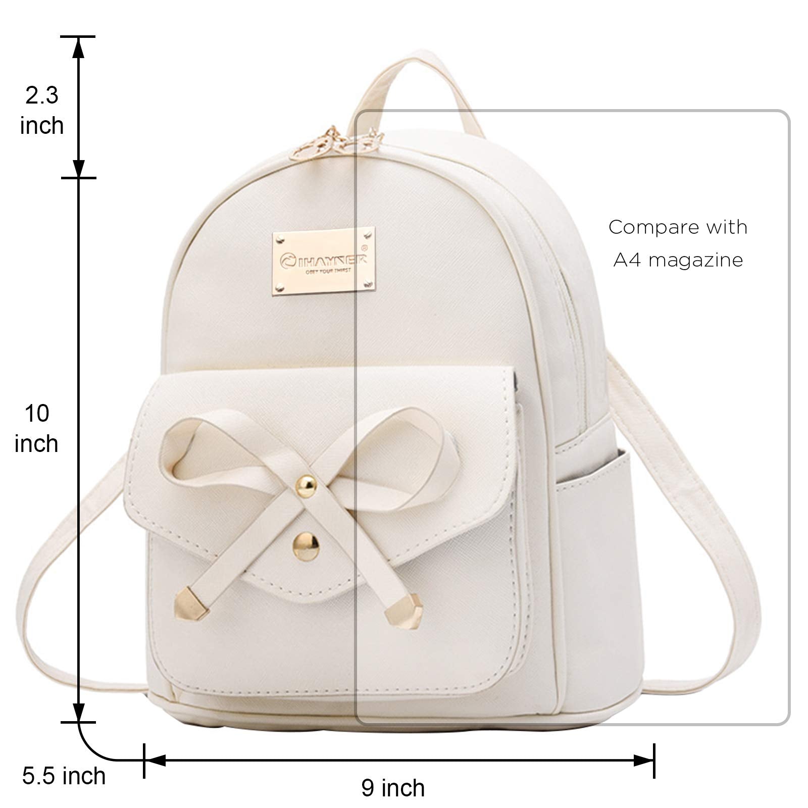 I IHAYNER Girls Bowknot Cute Leather Backpack Mini Backpack Purse for Women Beige