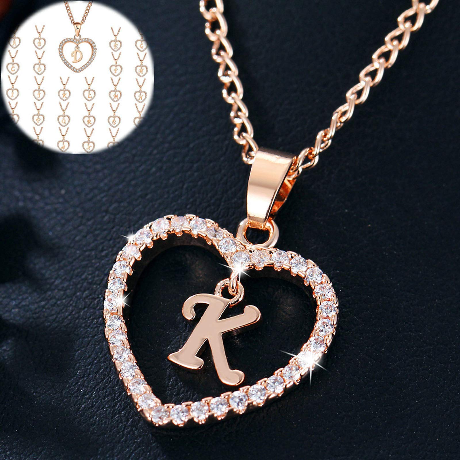 Under 5 Dollar Items Initial Heart Necklace for Women Big Spring Sale Lightning+Deals of Today Prime Cz Heart Letter A-Z Name Alphabet Pendant Silver Necklace Valentine's Day Gift