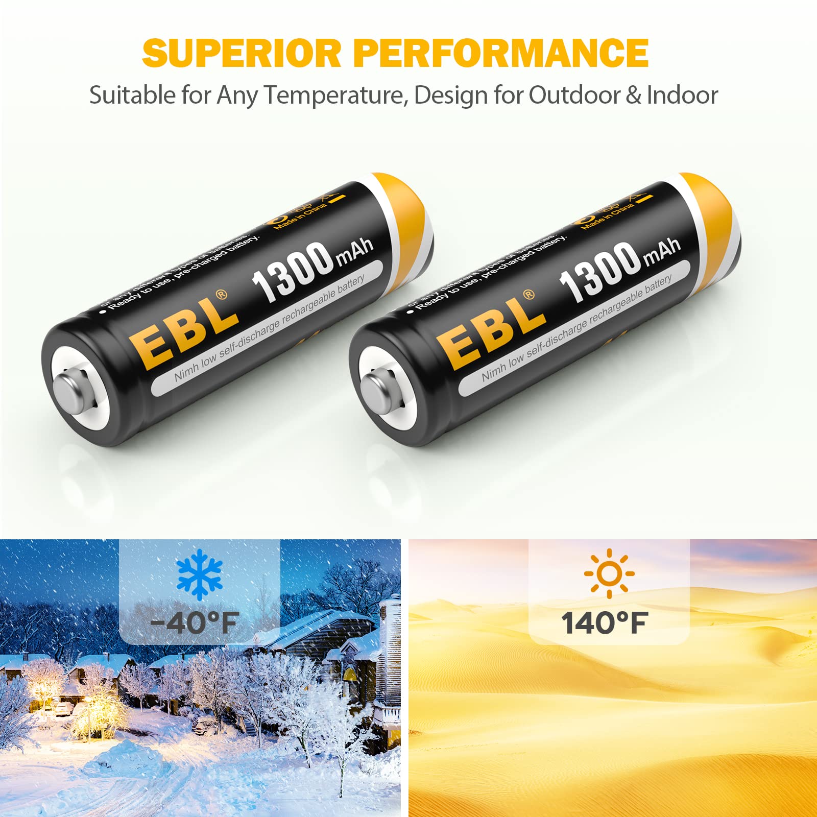 EBL AA Rechargeable Batteries for Solar Lights, NIMH Pre-Charged Double A Battery 1.2V 1300mAh Long Lasting Performance for Outdoor Garden Landscaping String Lights, Pack of 12