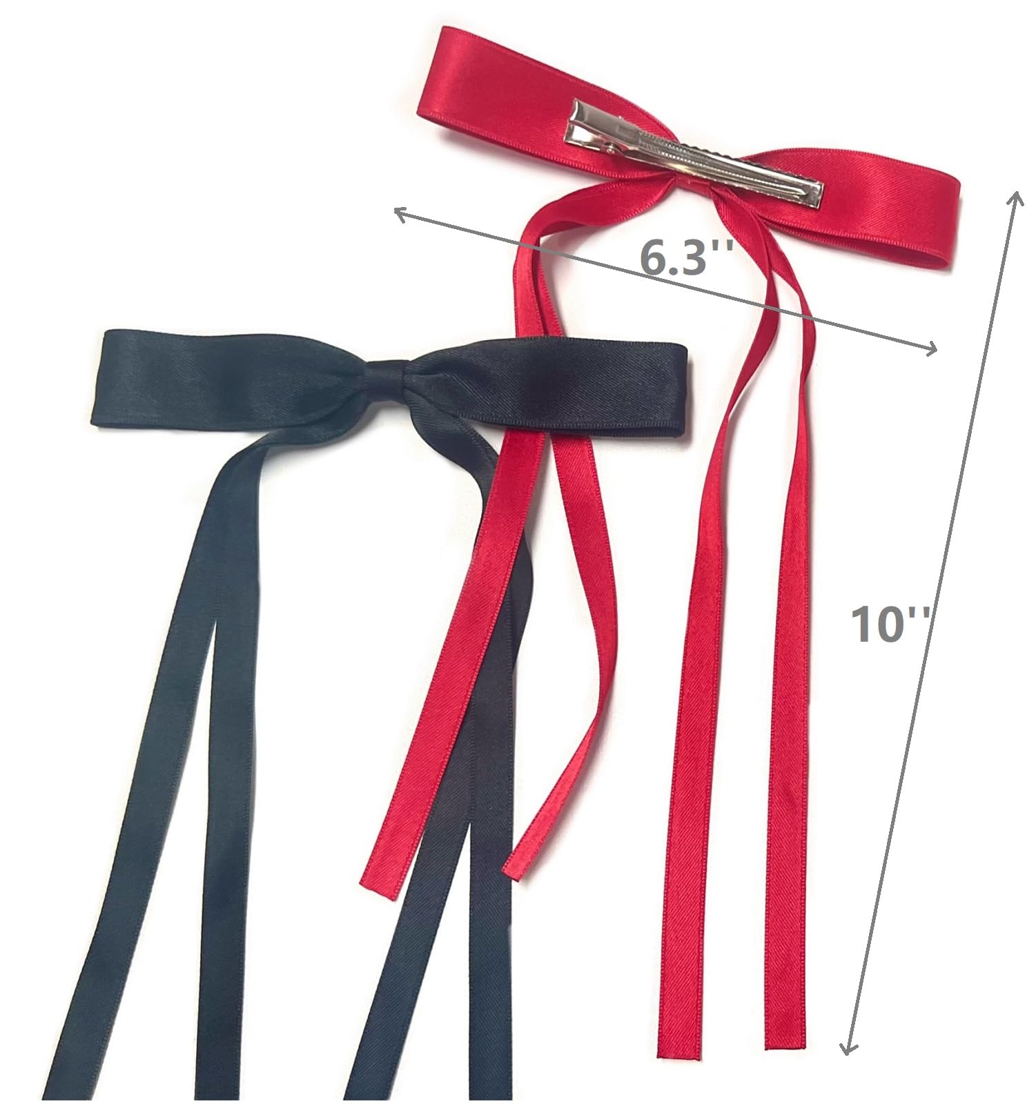 Tobeffect Hair Accessories for Women, 6PCS Hair Ribbons with Long Tails Girls Ribbon Bows, BowKnot Barrettes Tassel Hair Bow Clips in Black, Red, White