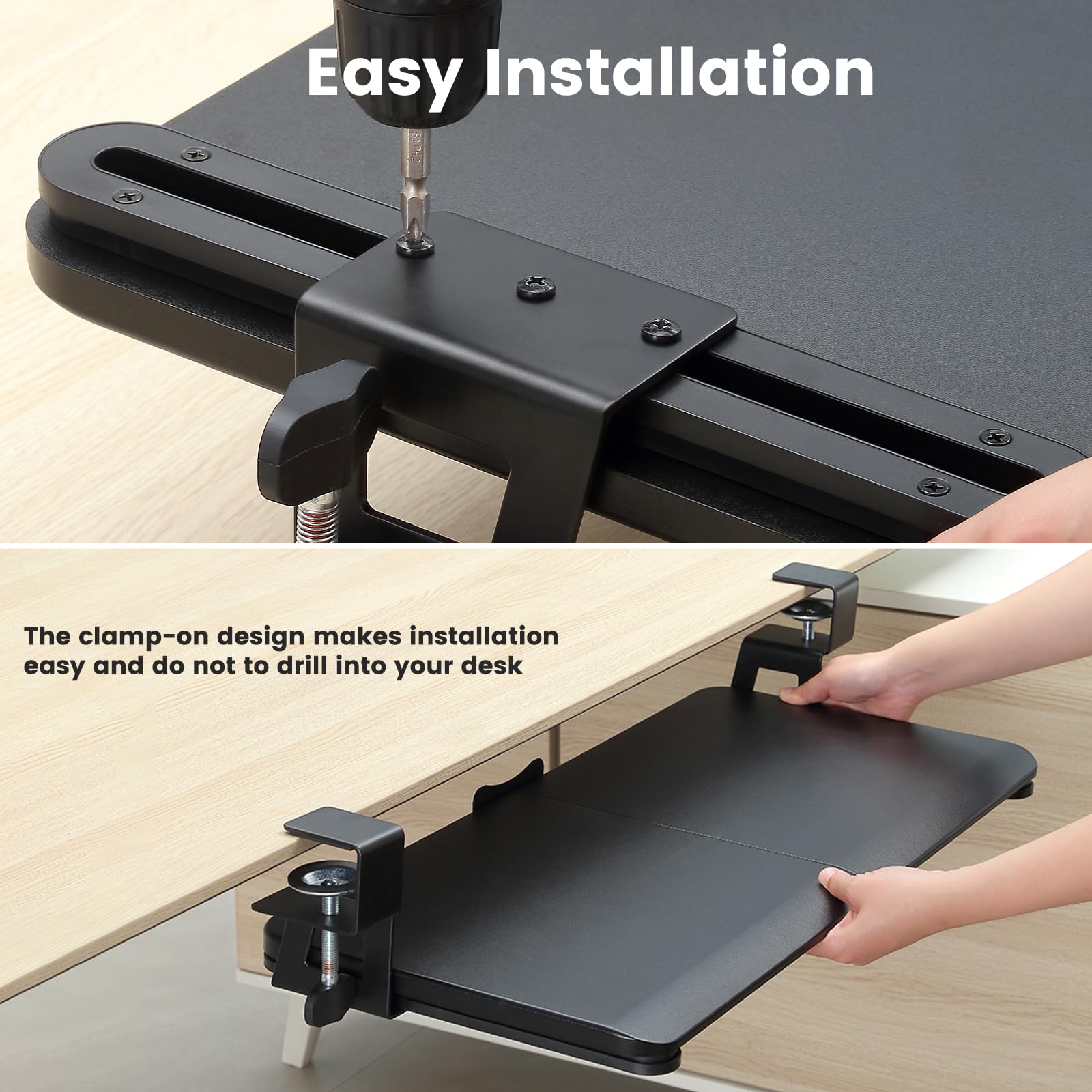 DQCGLY Keyboard Tray Under Desk, Slide Out Computer Keyboard & Mouse Tray with C Clamp-on Mount Easy to Install,30" W（Including Clamps） X 12"D Large Size,Black