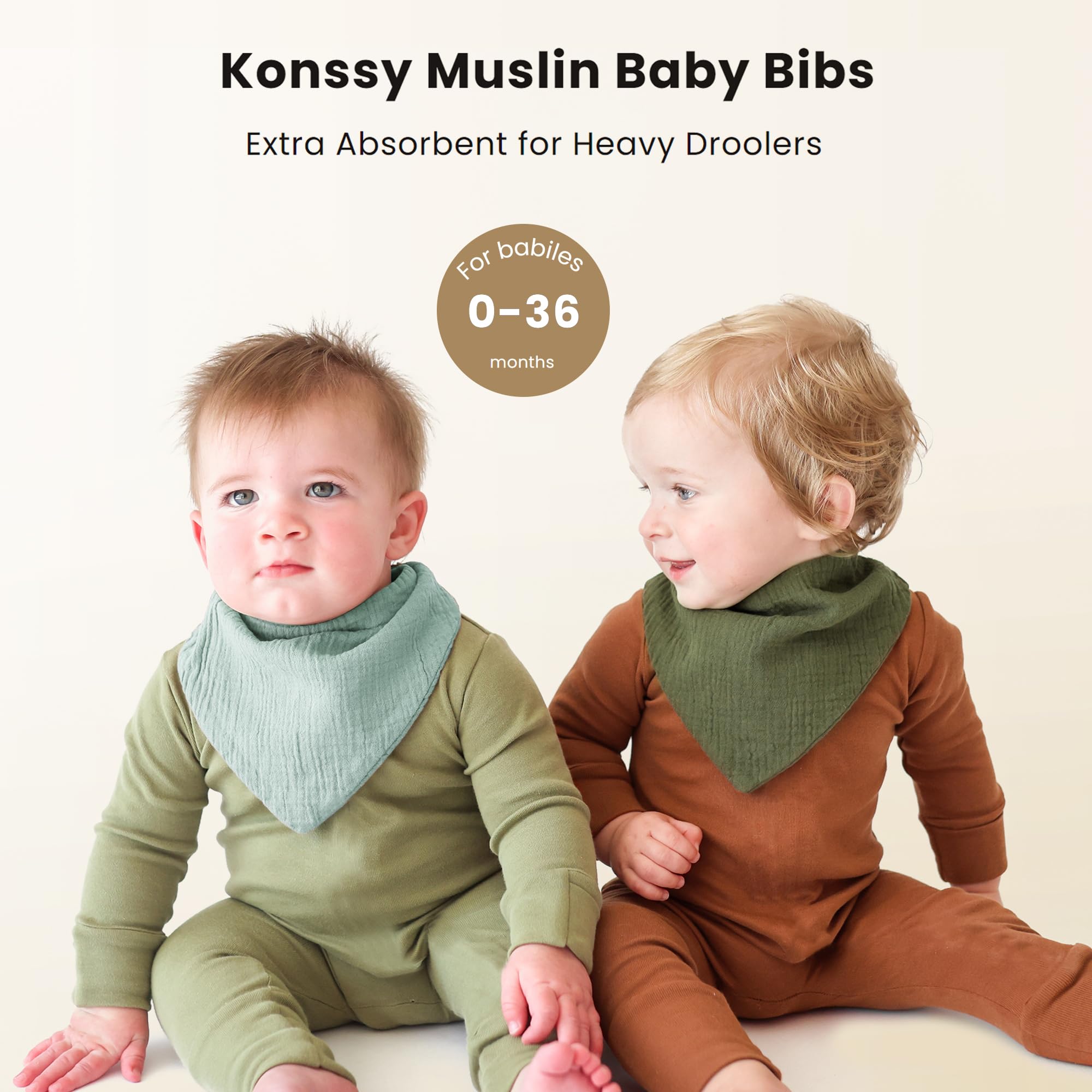 Konssy Cotton Baby Bandana Bibs, 10 Pack - For Boys & Girls, Teething and Drooling