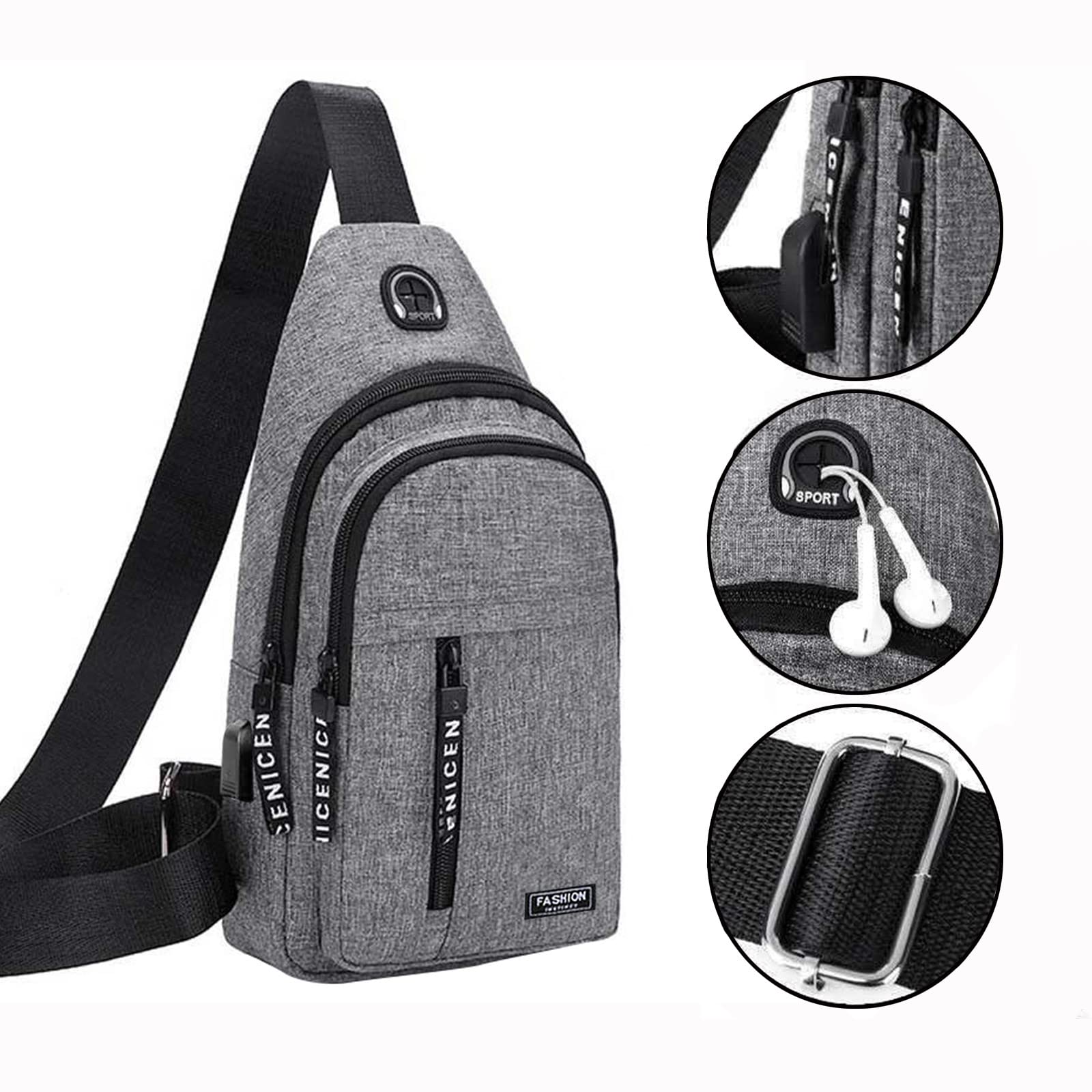 Generic Todays Deals in Clearance, Sling Bag for Women Men, Crossbody Bags, Chest Bag, Sling Backpack with USB Hole, Gray